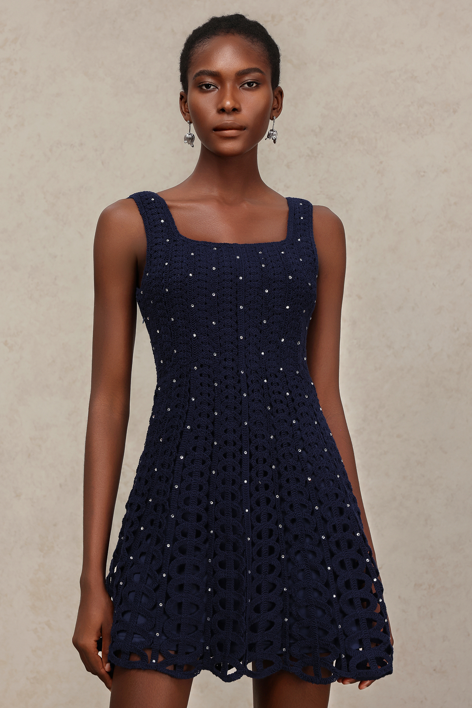 Kalene Halter Hollow Out Diamond Mini Dress