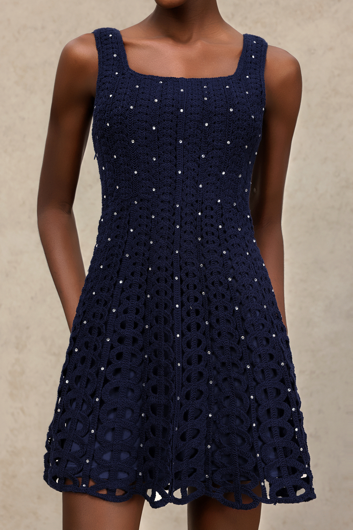 Kalene Halter Hollow Out Diamond Mini Dress