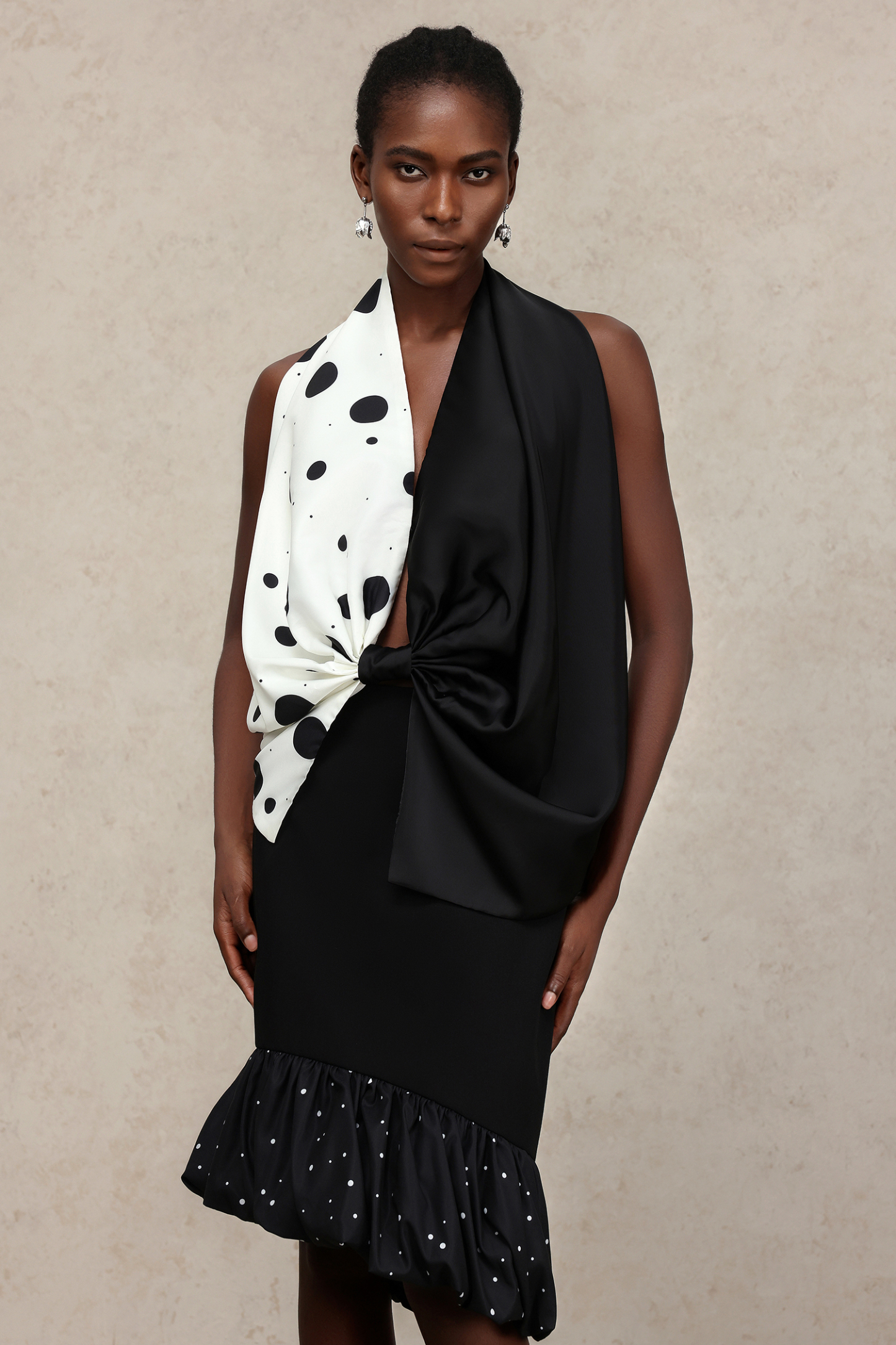 Thalassa Dot Printed Bowknot Top And Skirt Two-Piece Set