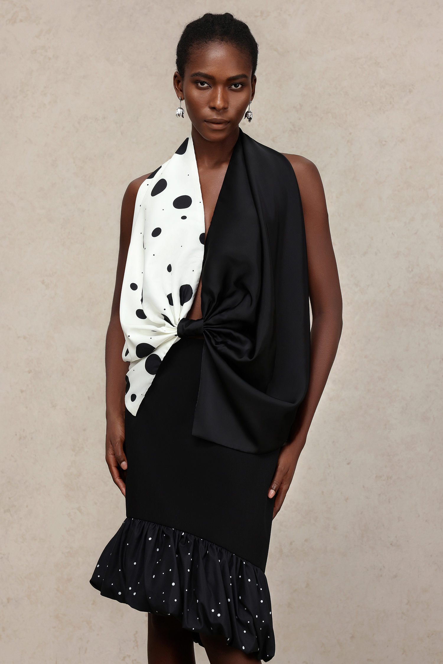 Thalassa Dot Printed Bowknot Top And Skirt Two-Piece Set