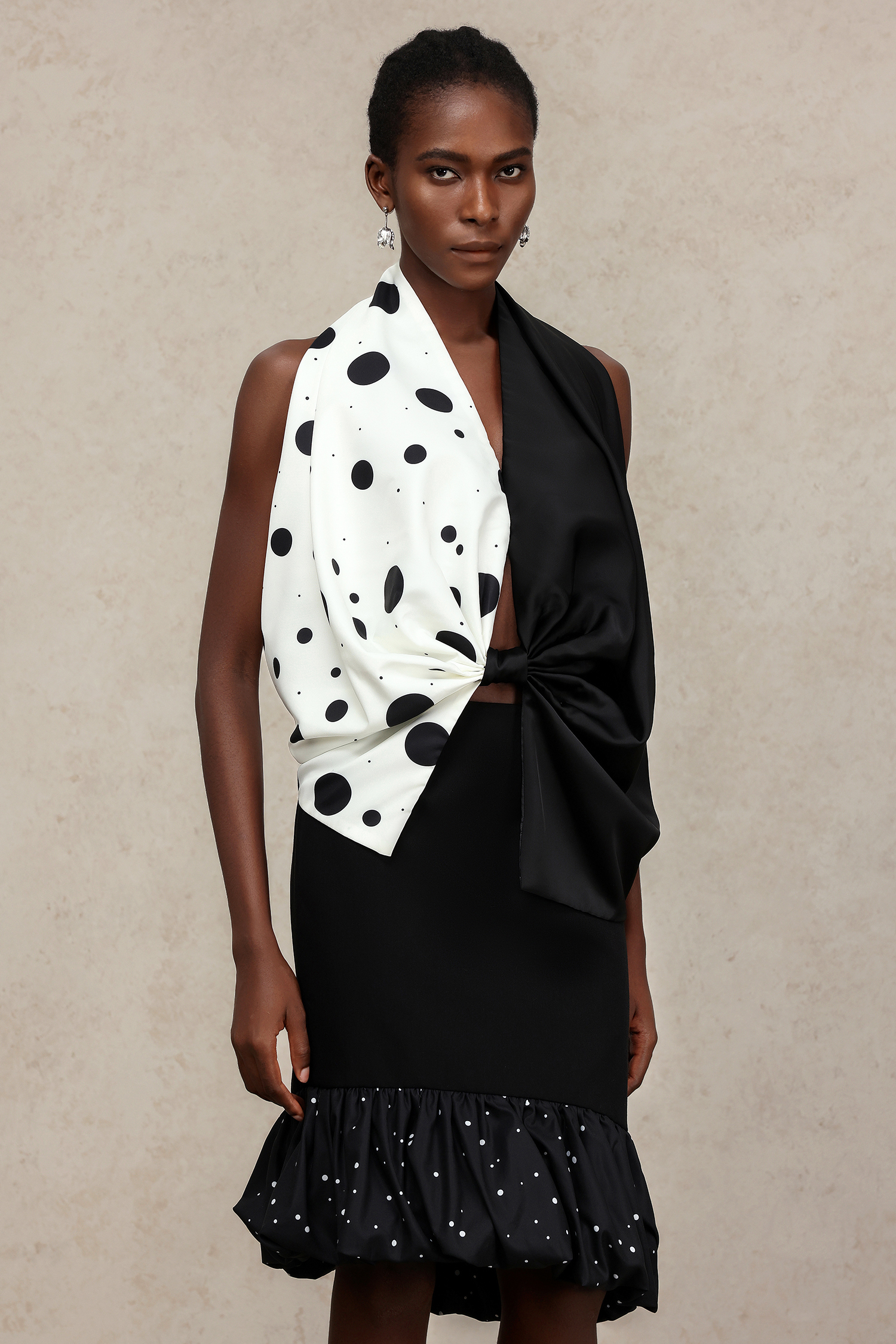 Thalassa Dot Printed Bowknot Top And Skirt Two-Piece Set