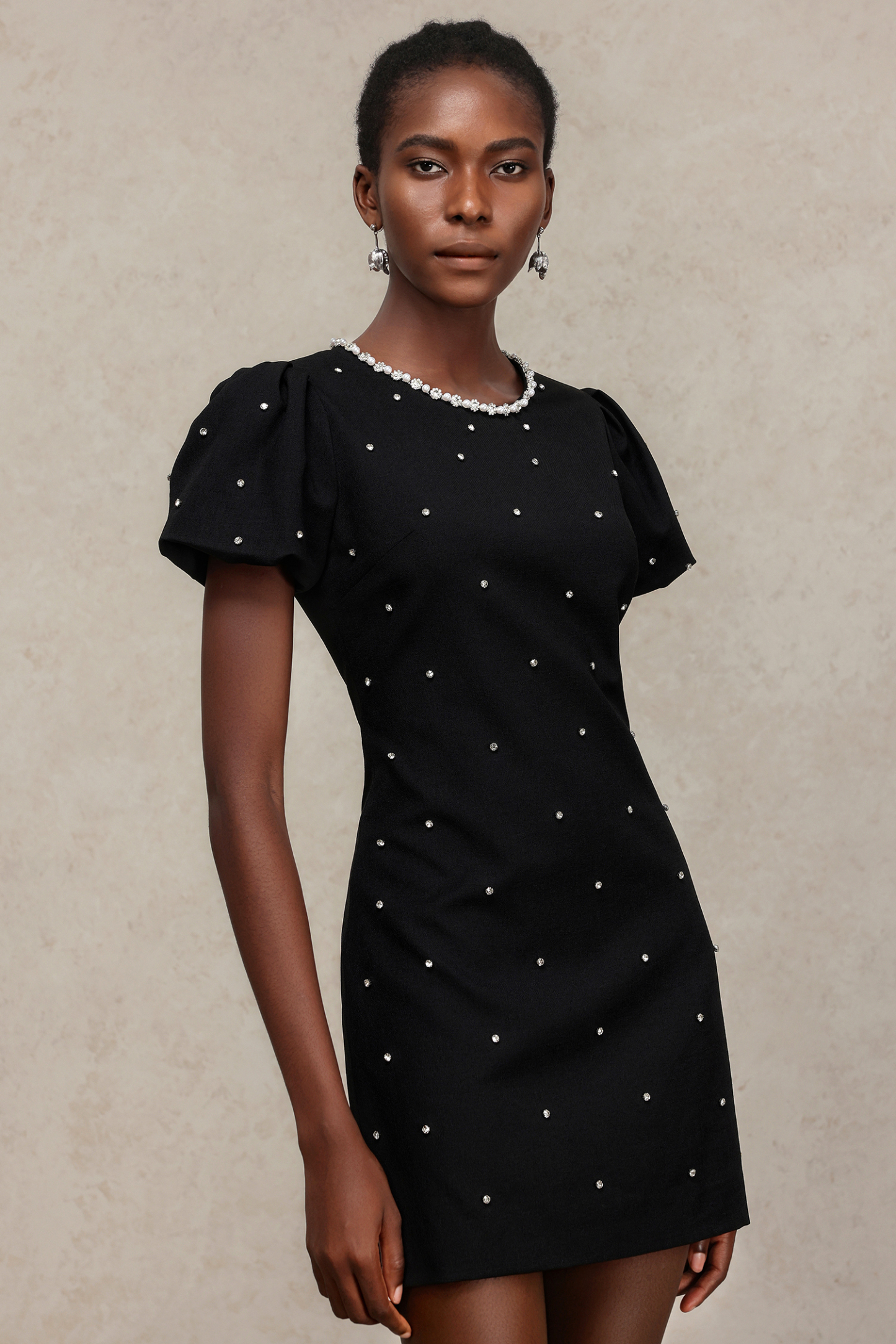 Halee Round Neck Short Sleeves Diamond Mini Dress