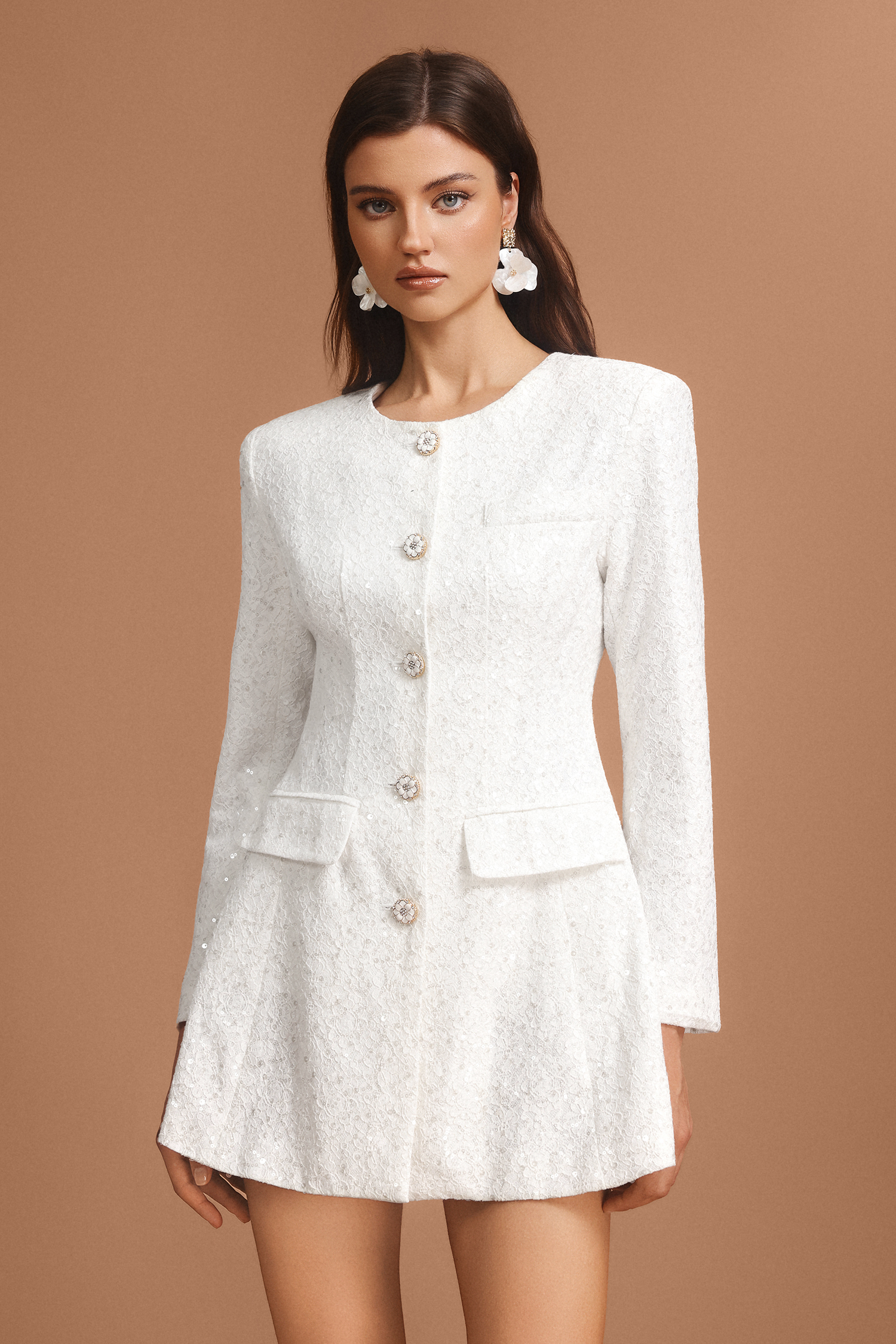 Ymire Round Neck Long Sleeves Sequin Suit Mini Dress