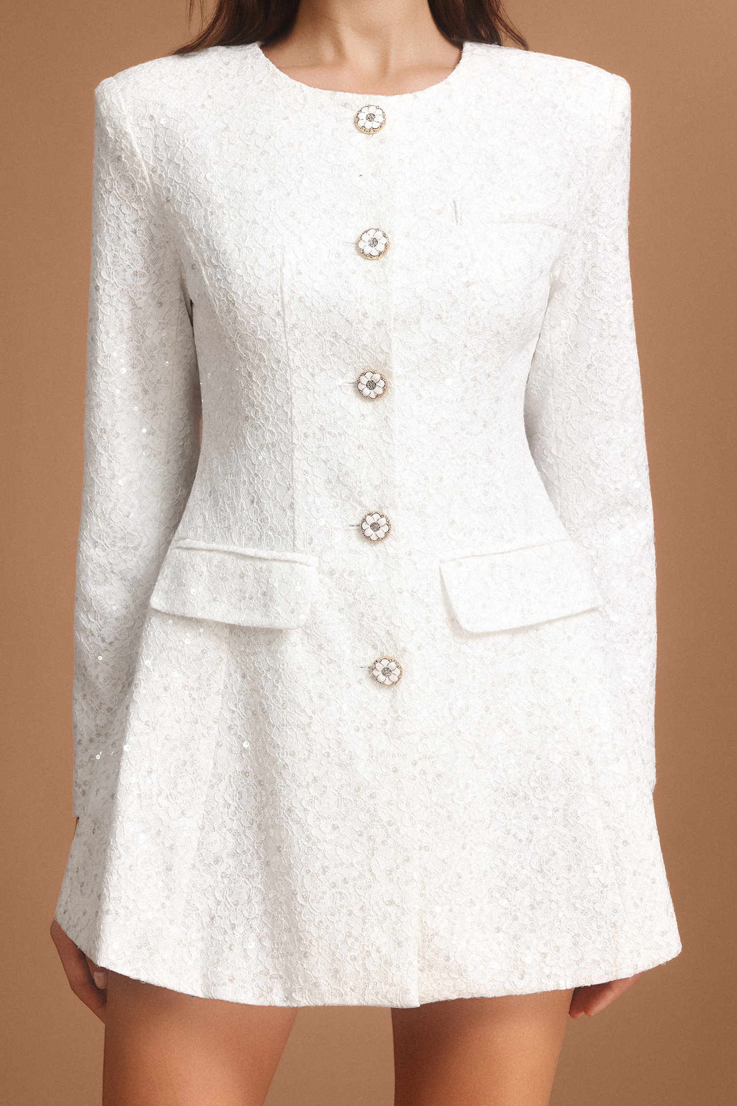 Ymire Round Neck Long Sleeves Sequin Suit Mini Dress