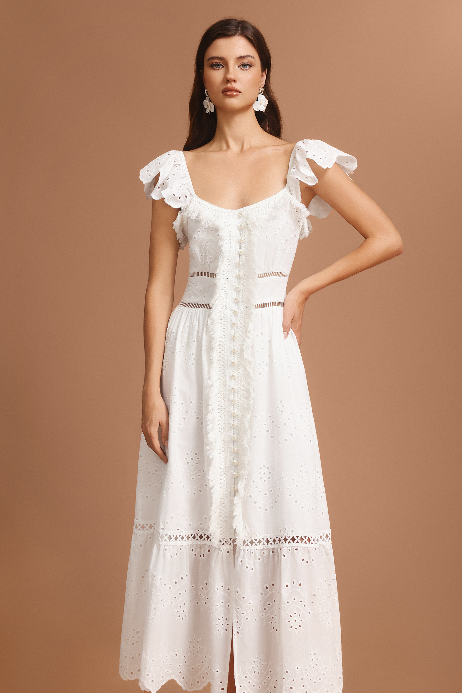 Wagani Halter Folds Tassels Maxi Dress