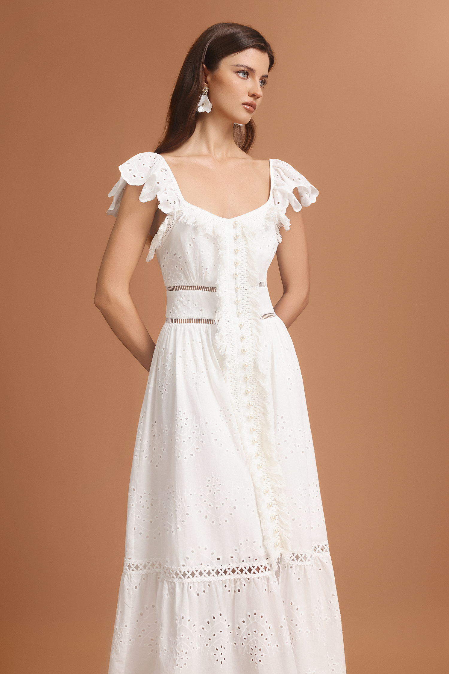 Wagani Halter Folds Tassels Maxi Dress