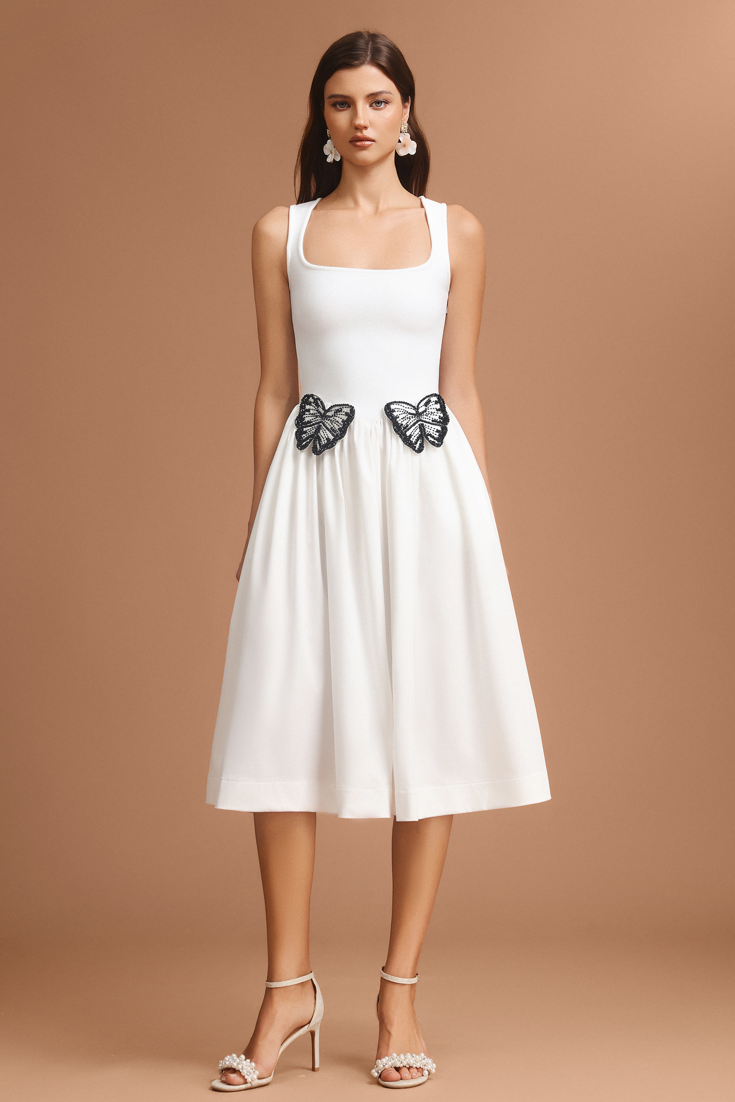 Tereza Square Collar Halter Butterfly Midi Dress