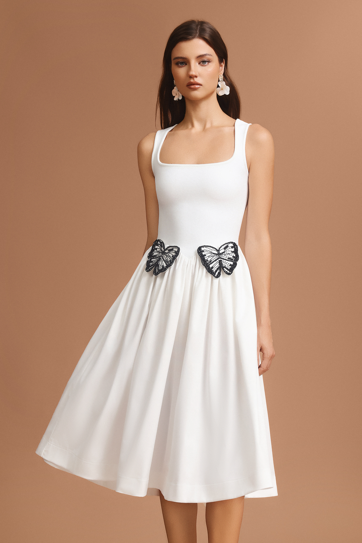 Tereza Square Collar Halter Butterfly Midi Dress