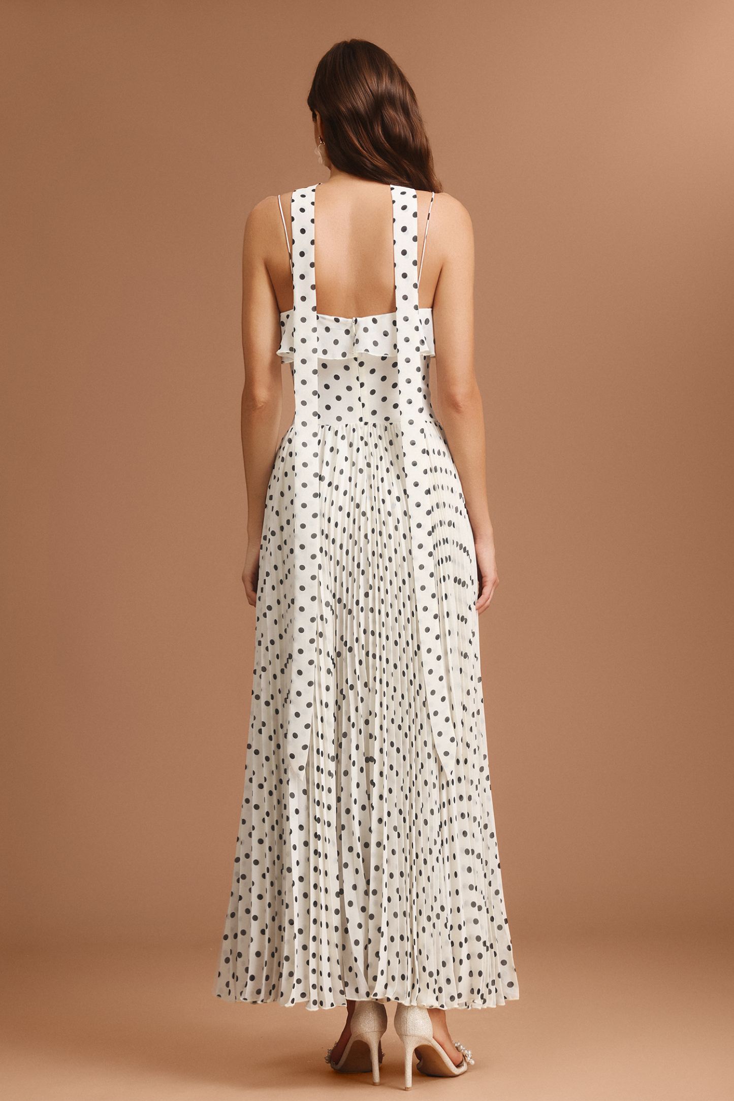 Emmi Halter Folds Folds Dot Printed Maxi Dress