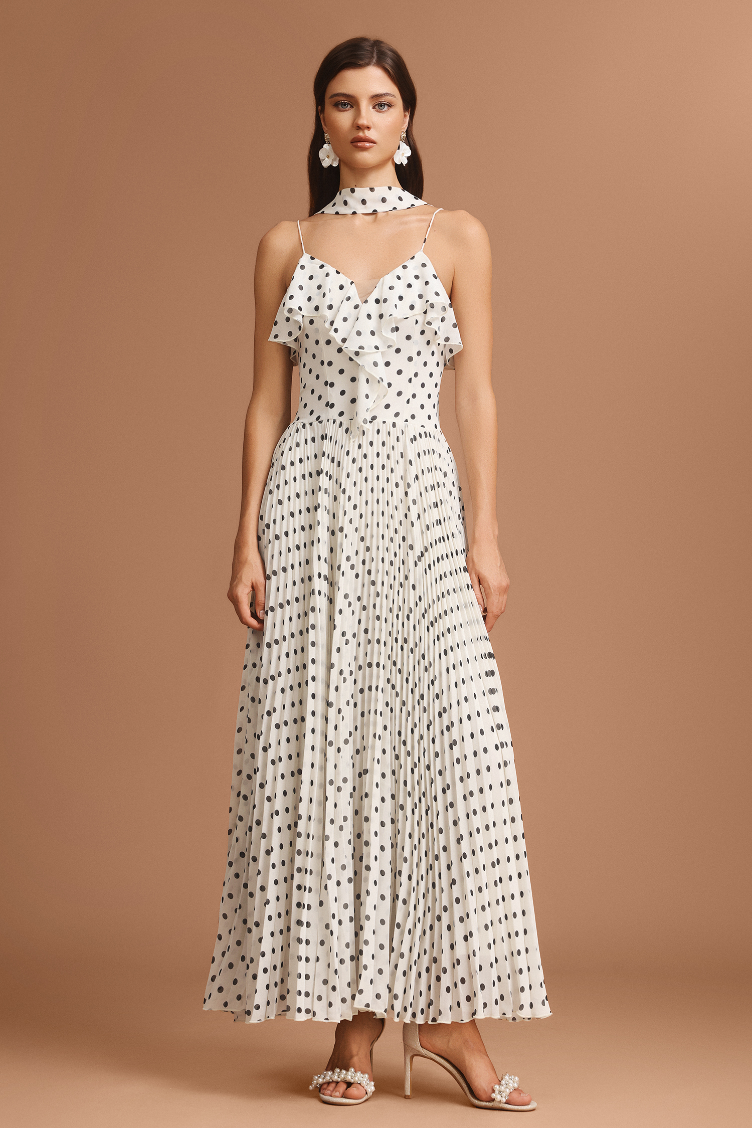 Emmi Halter Folds Folds Dot Printed Maxi Dress