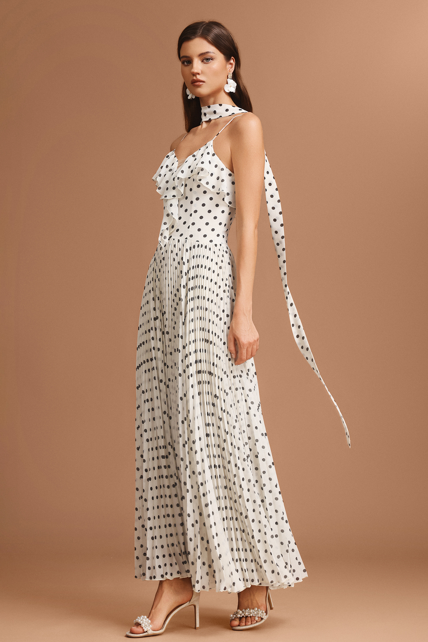 Emmi Halter Folds Folds Dot Printed Maxi Dress