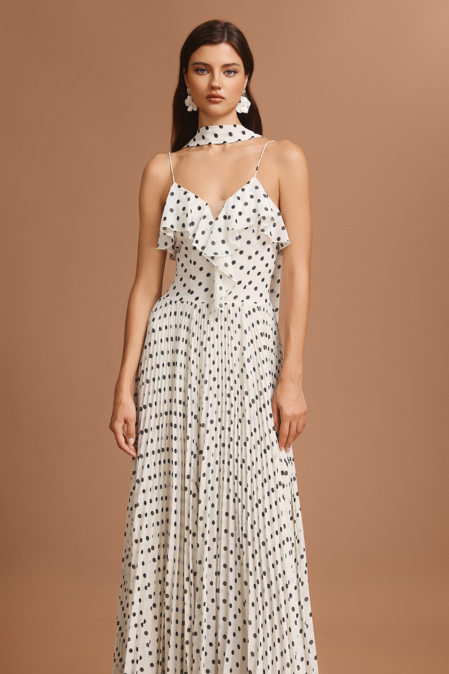 Emmi Halter Folds Folds Dot Printed Maxi Dress