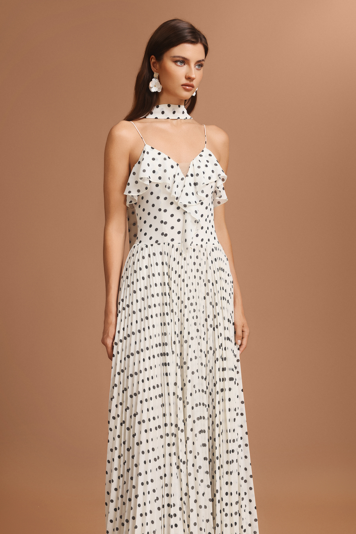Emmi Halter Folds Folds Dot Printed Maxi Dress