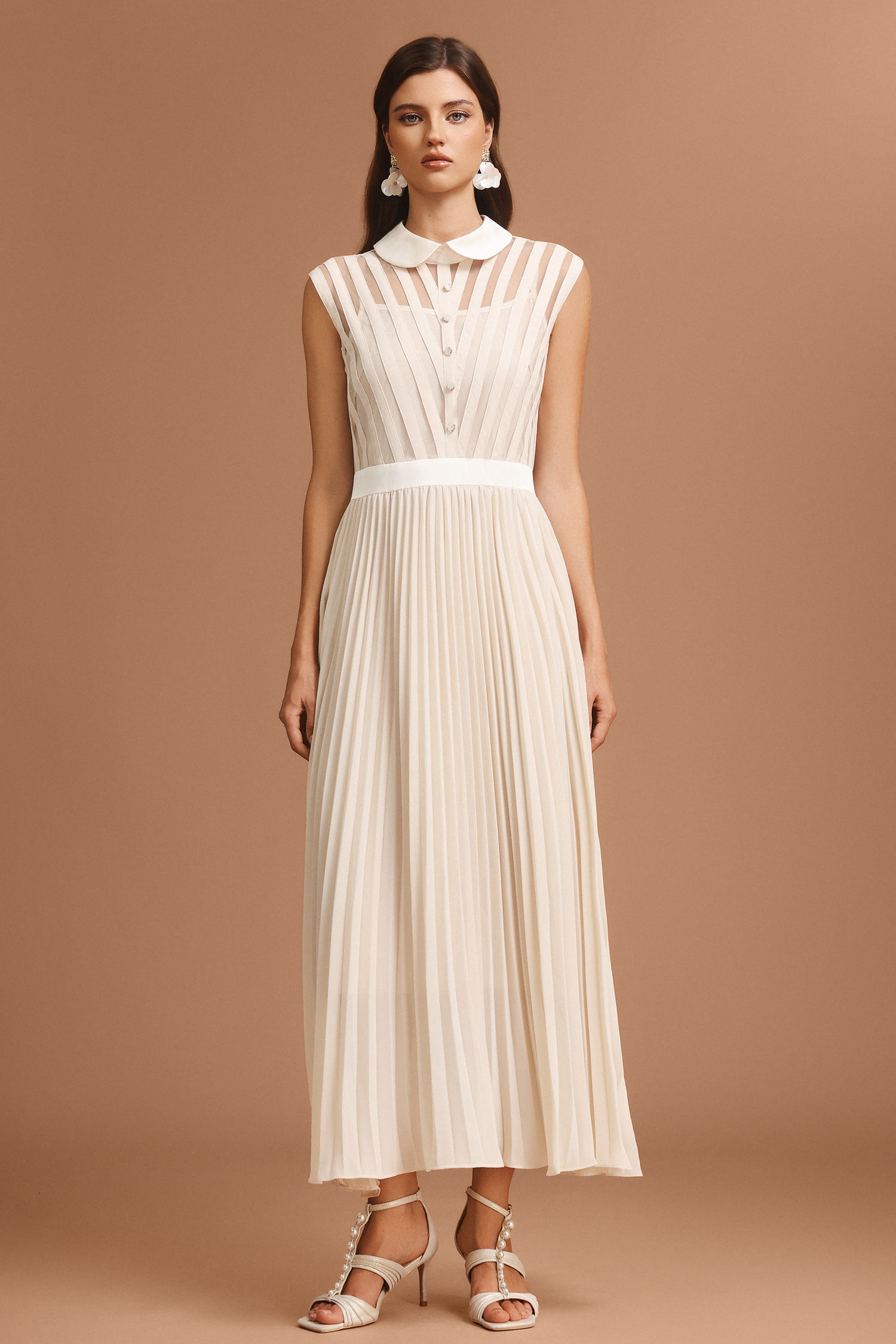 Gilda Round Neck Sleeveless Folds Maxi Dress