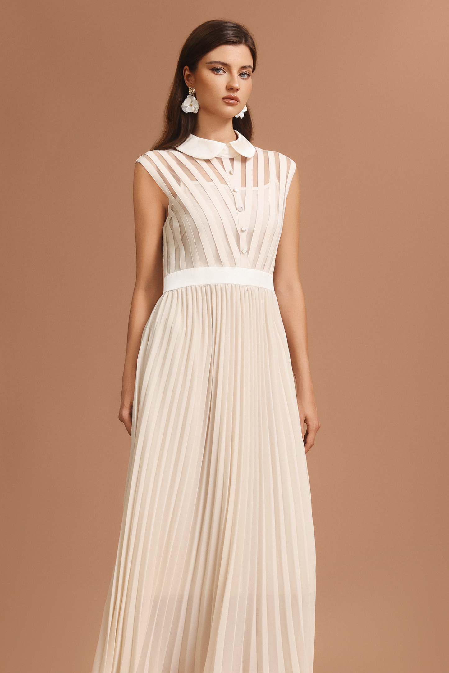 Gilda Round Neck Sleeveless Folds Maxi Dress