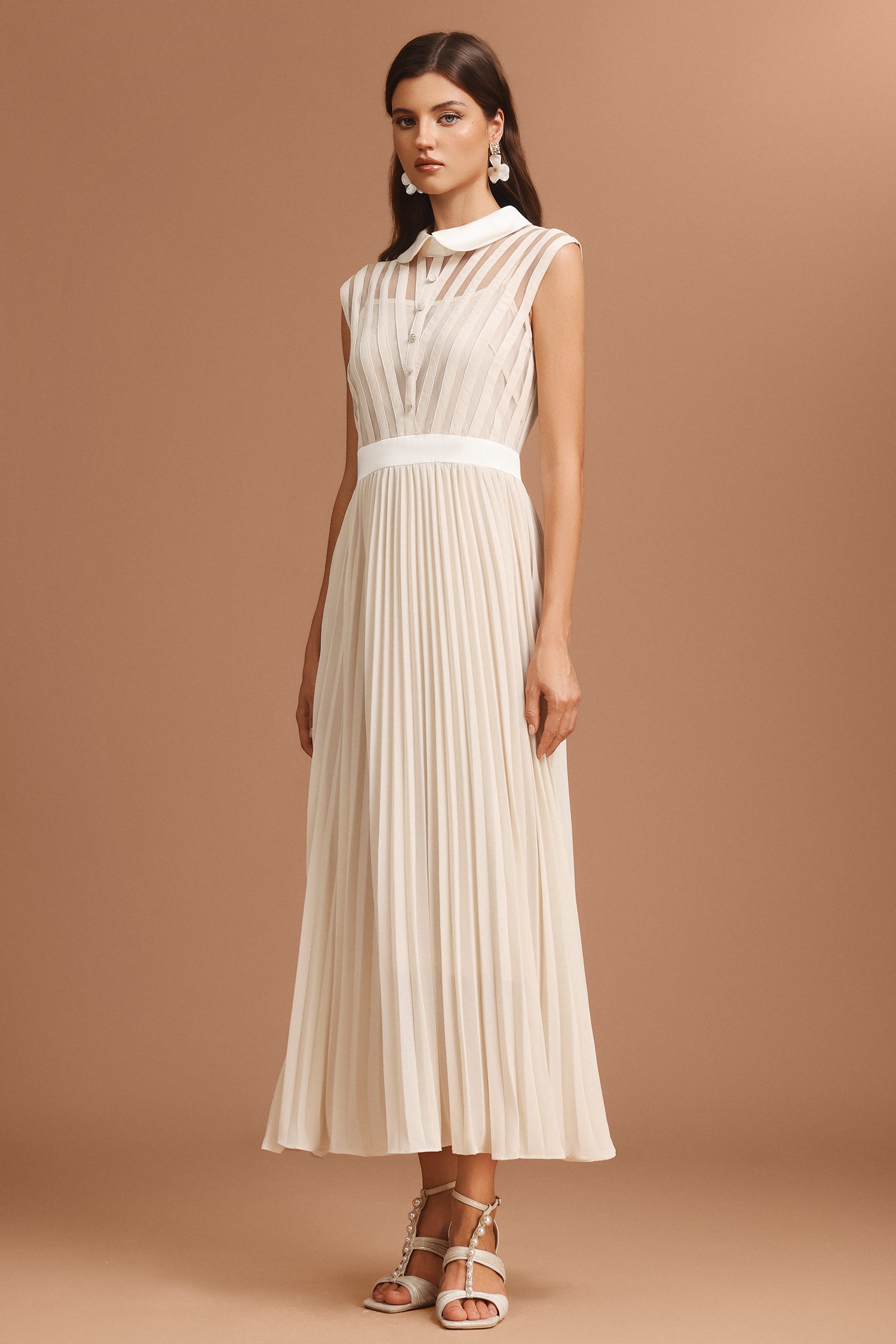 Gilda Round Neck Sleeveless Folds Maxi Dress