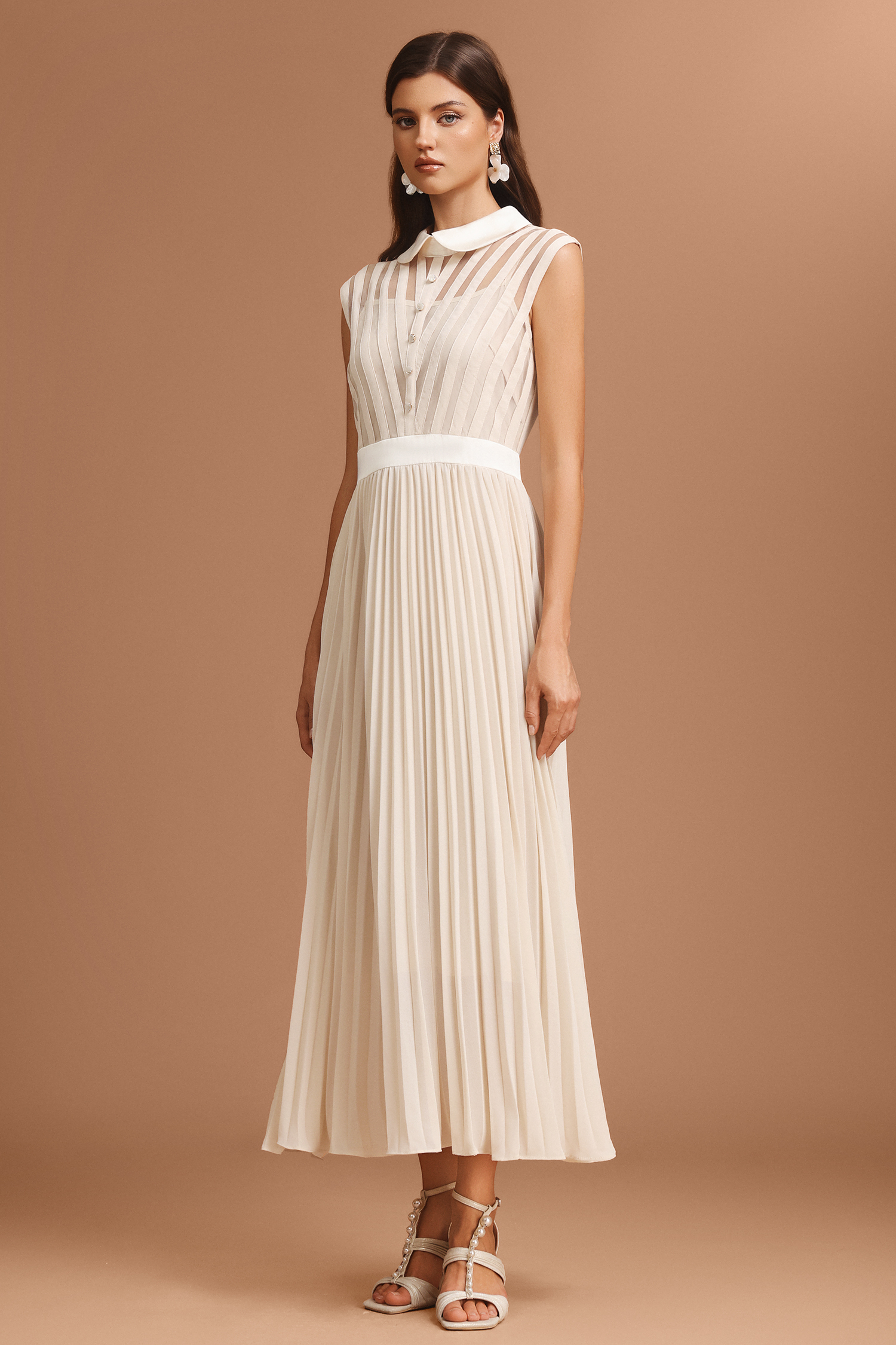 Gilda Round Neck Sleeveless Folds Maxi Dress