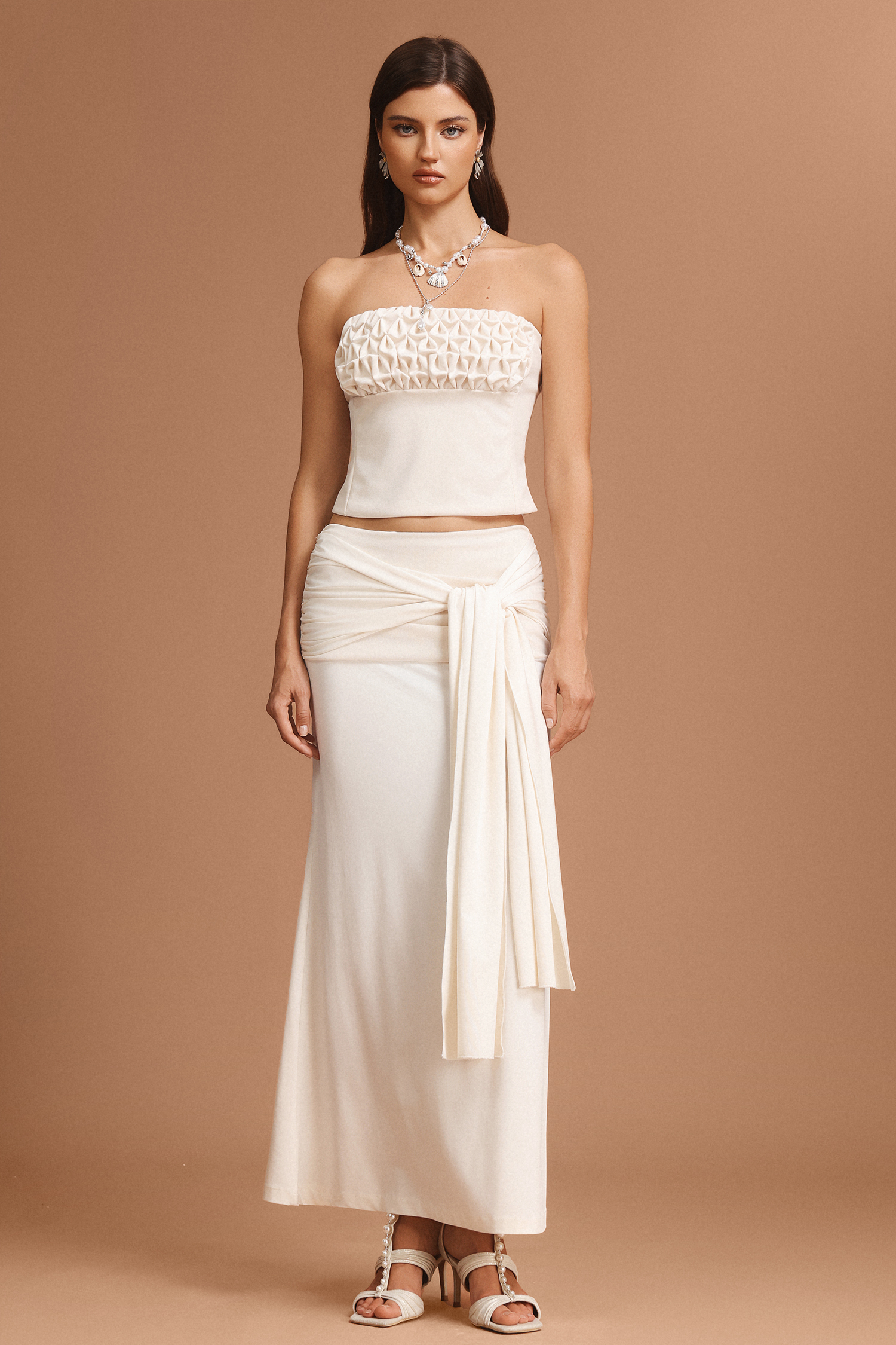 Tyler Sleeveless Folds Top And Skirt Two-Piece Set