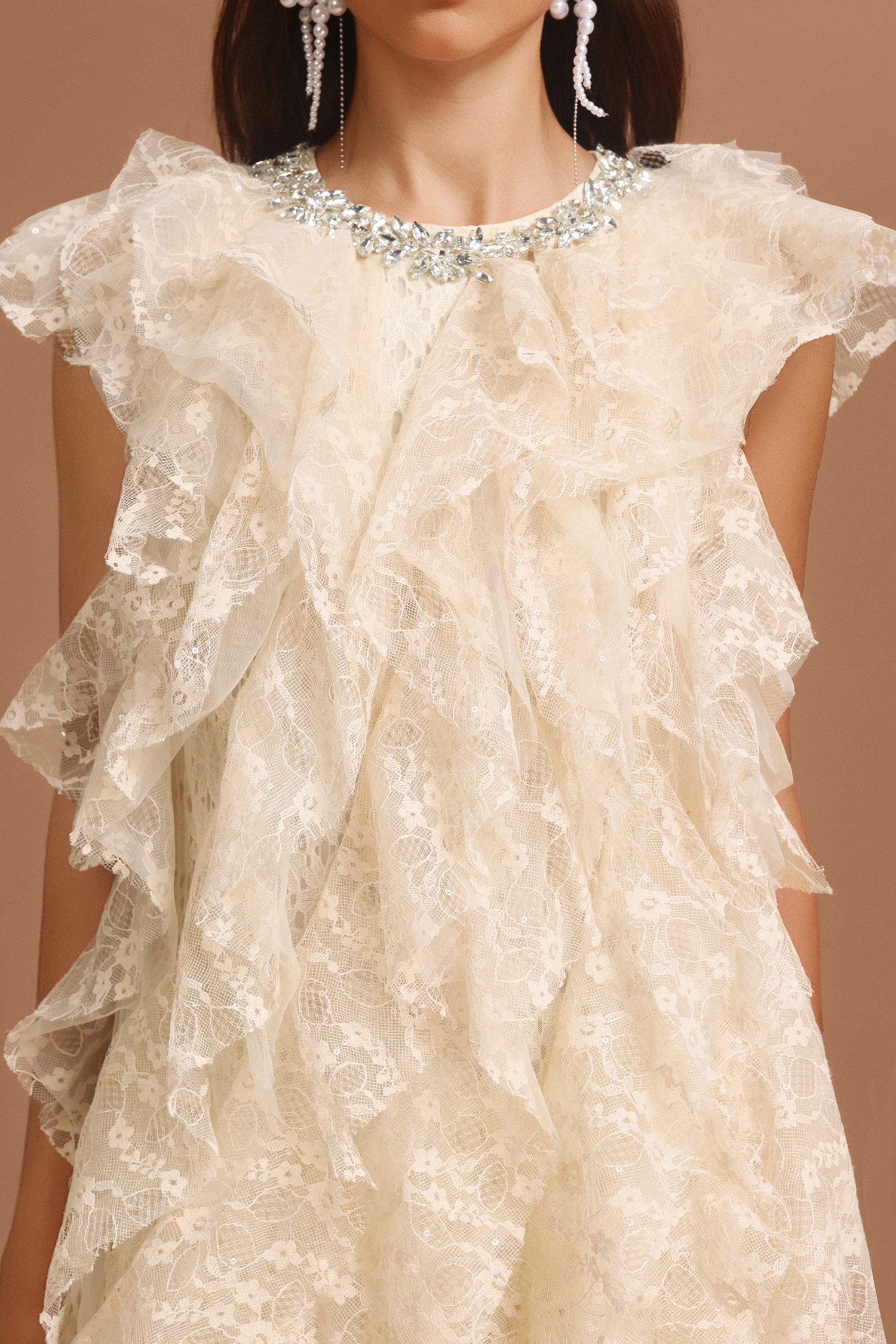 Waner Round Neck Diamond Sleeveless Folds Mini Dress