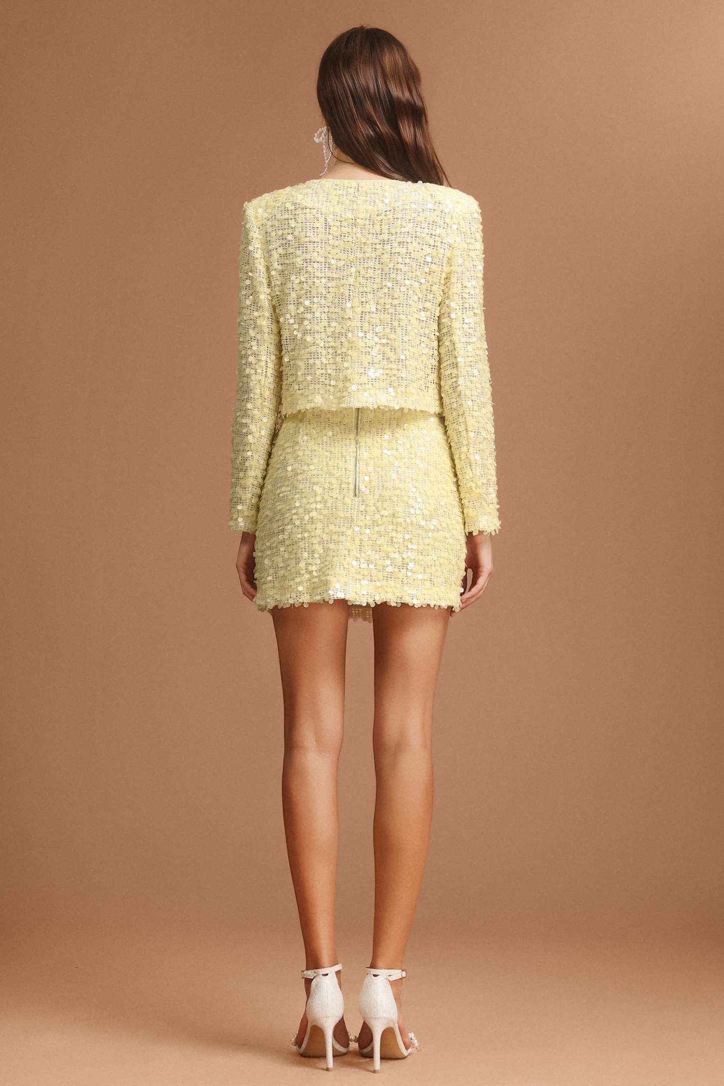 Gloria Round Neck Long Sleeves Sequin Top And Skirt Two-Piece Set