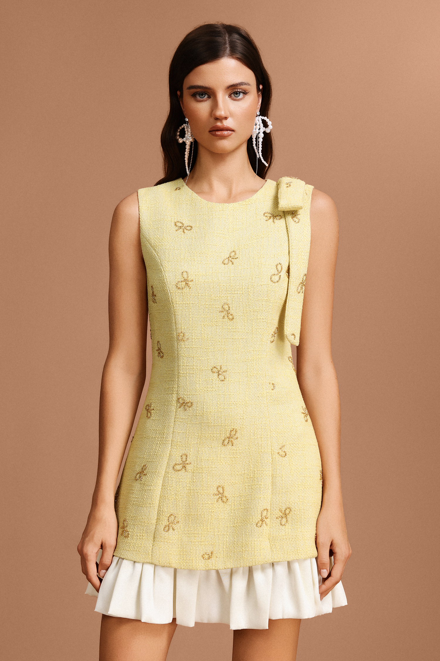 Jikia Round Neck Sleeveless Bowknot Mini Dress