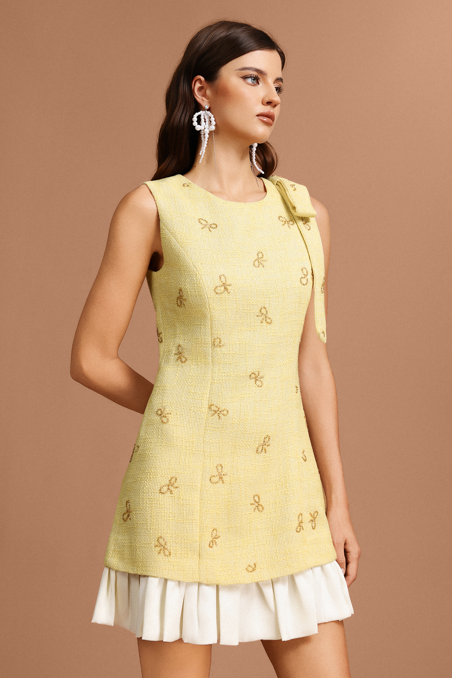 Jikia Round Neck Sleeveless Bowknot Mini Dress