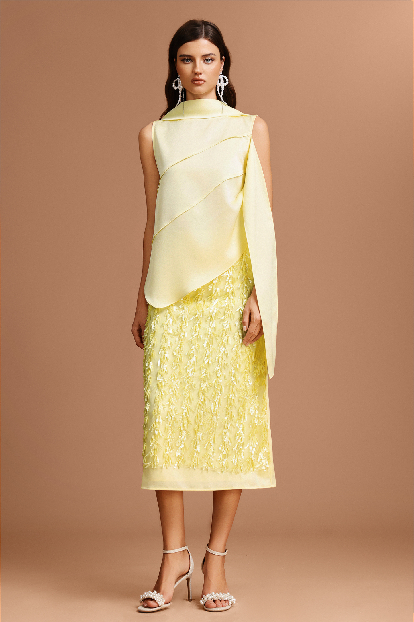 Tessy Sequin Tassels Asymmetric Top And Skirt Two-Piece Set