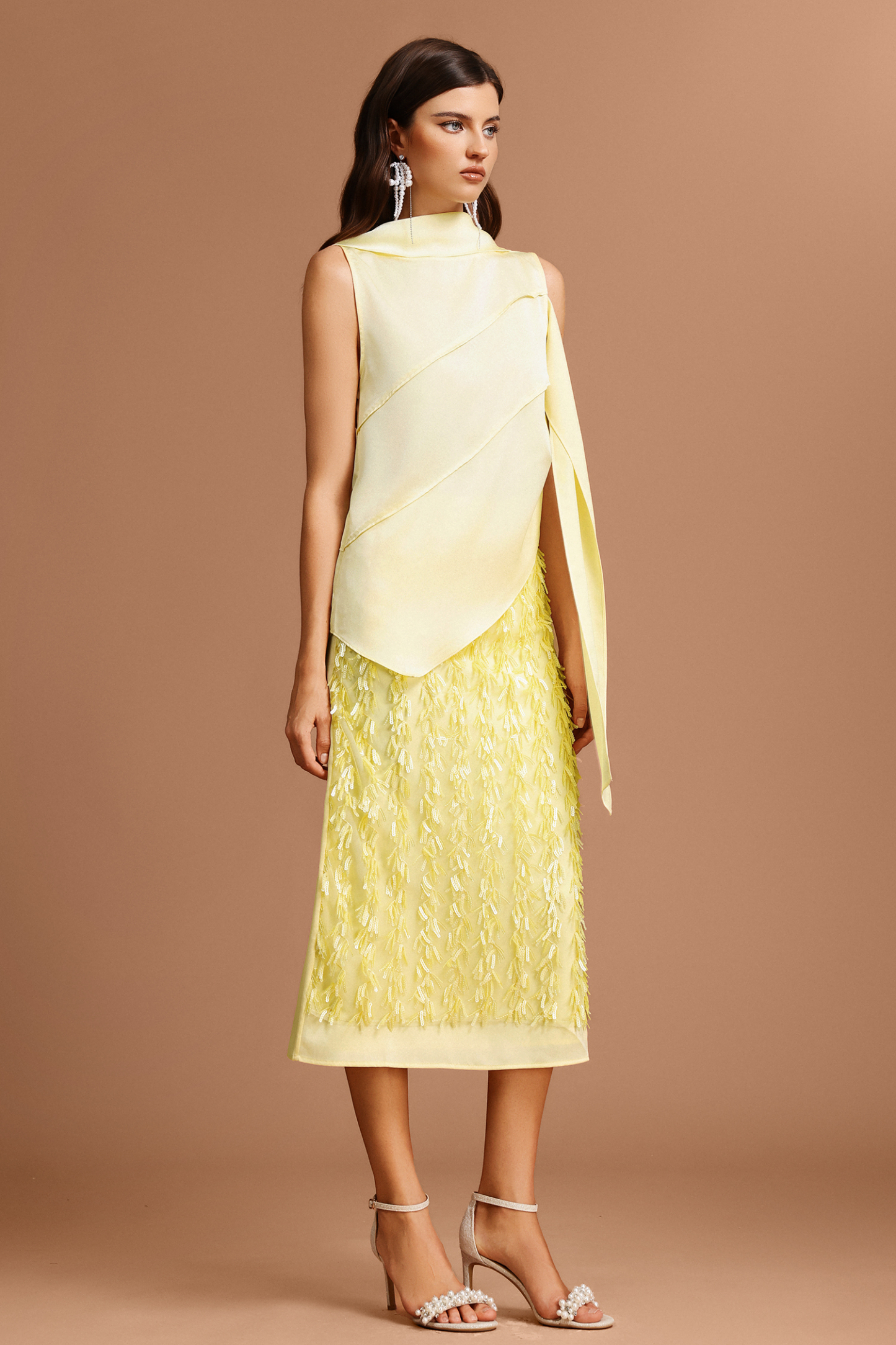 Tessy Sequin Tassels Asymmetric Top And Skirt Two-Piece Set