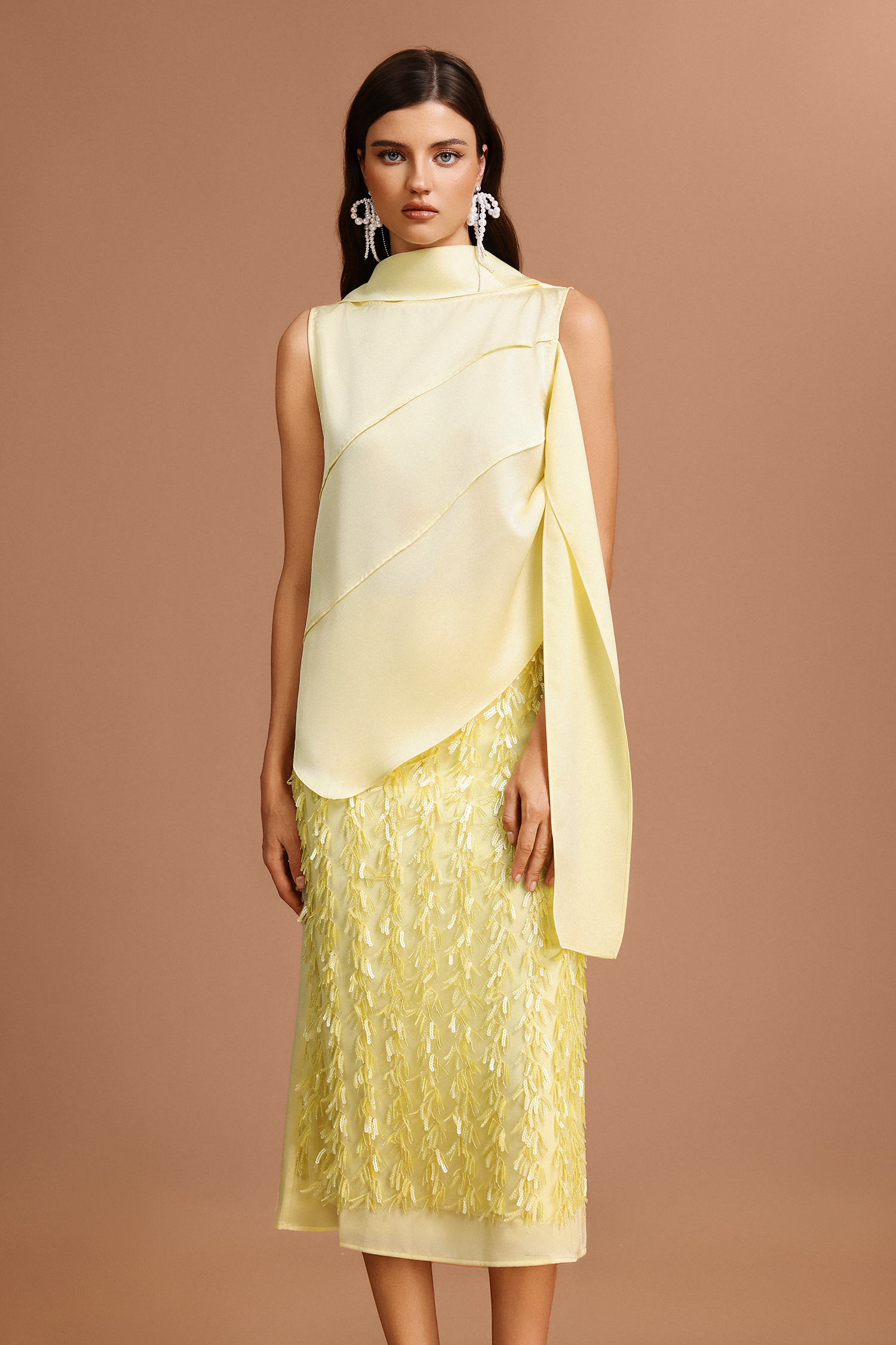 Tessy Sequin Tassels Asymmetric Top And Skirt Two-Piece Set