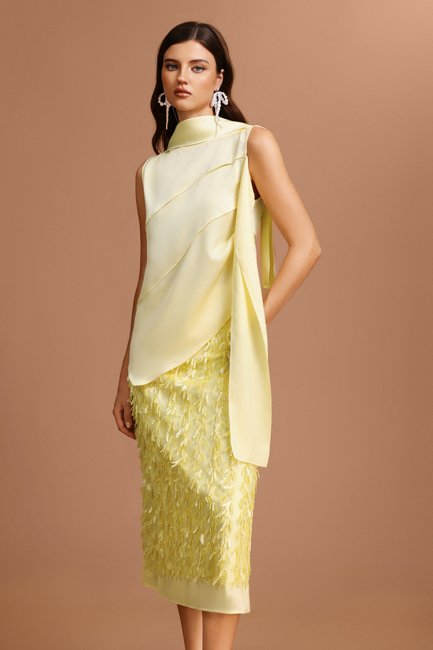 Tessy Sequin Tassels Asymmetric Top And Skirt Two-Piece Set