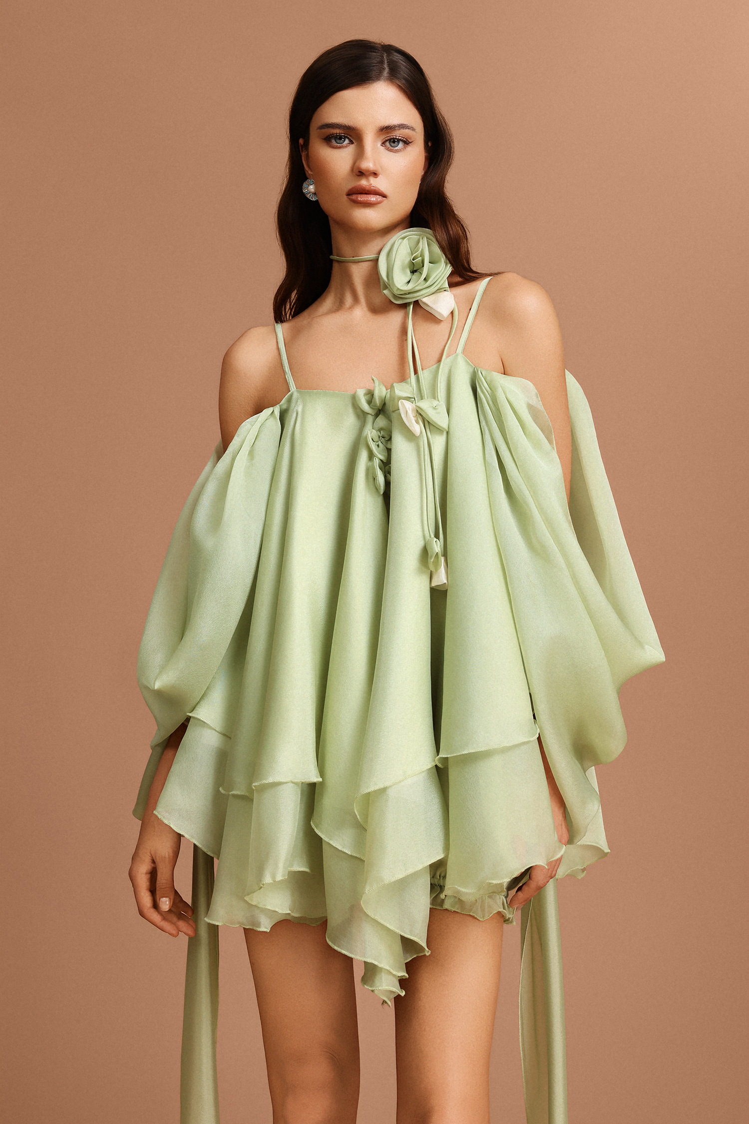 Shirley Halter Flowers Mini Dress