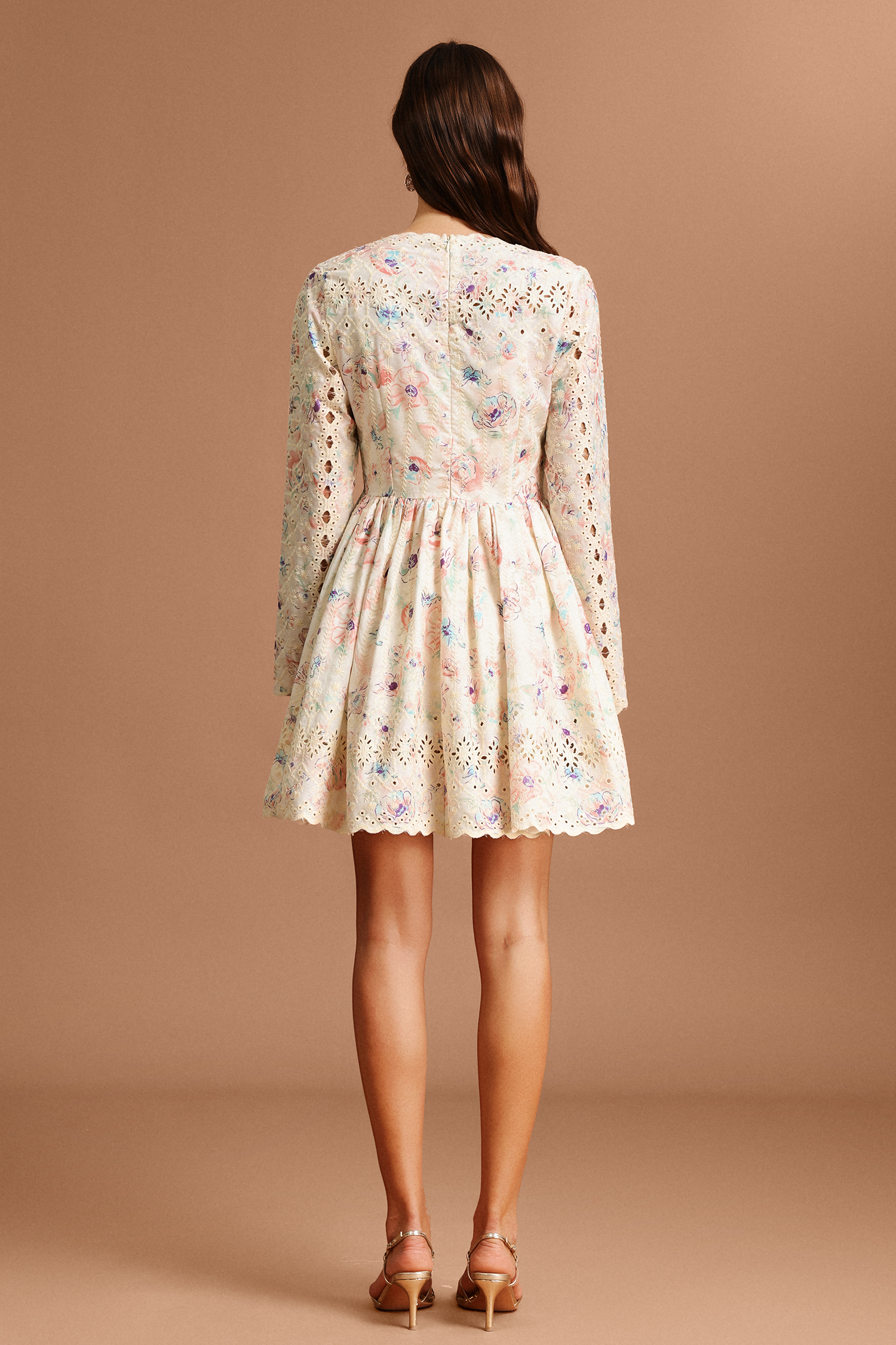 Ierra V-Neck Long Sleeves Floral Printed Lace Mini Dress