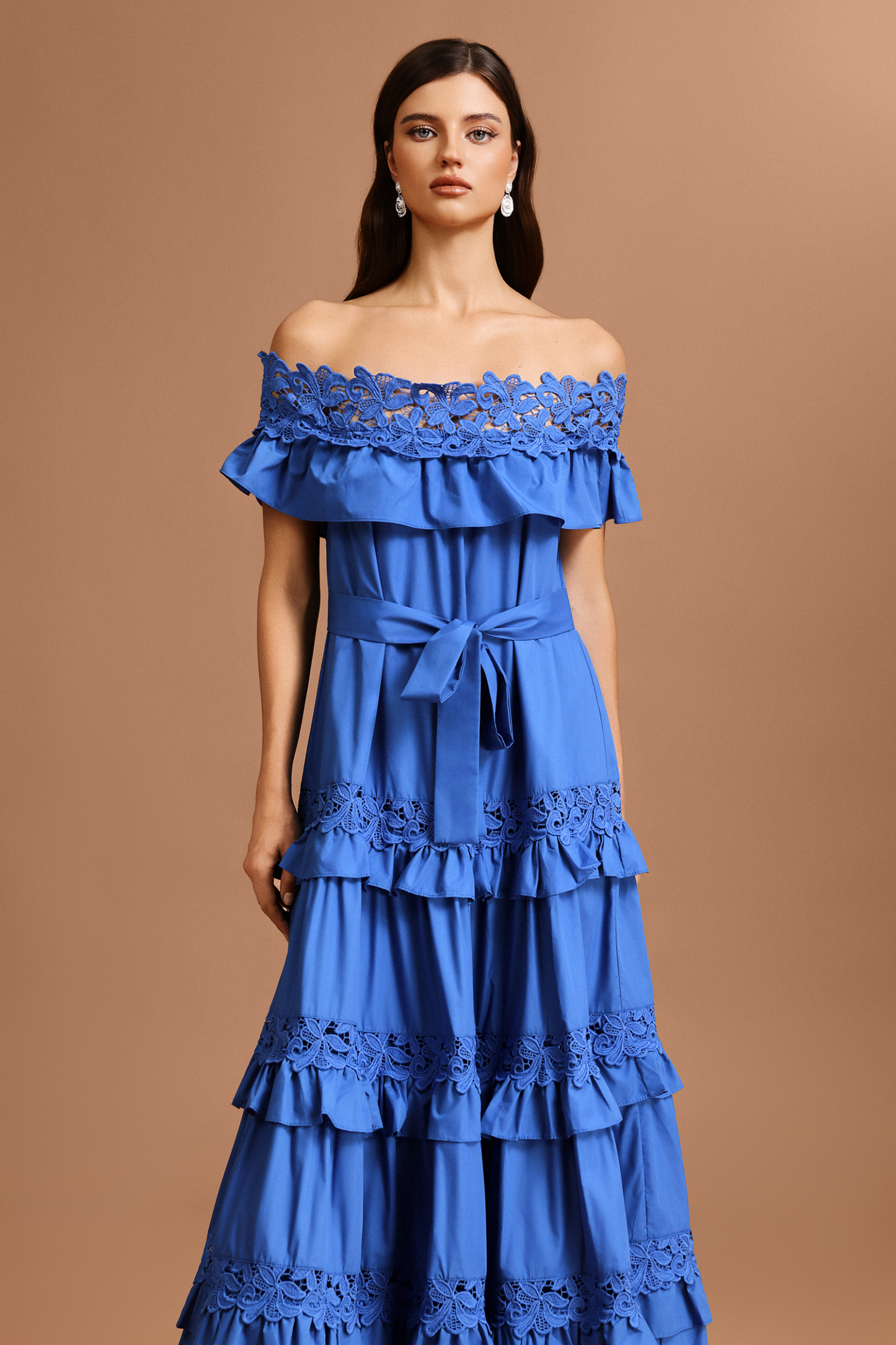 Telka Off-The-Shoulder Lace Bowknot Maxi Dress