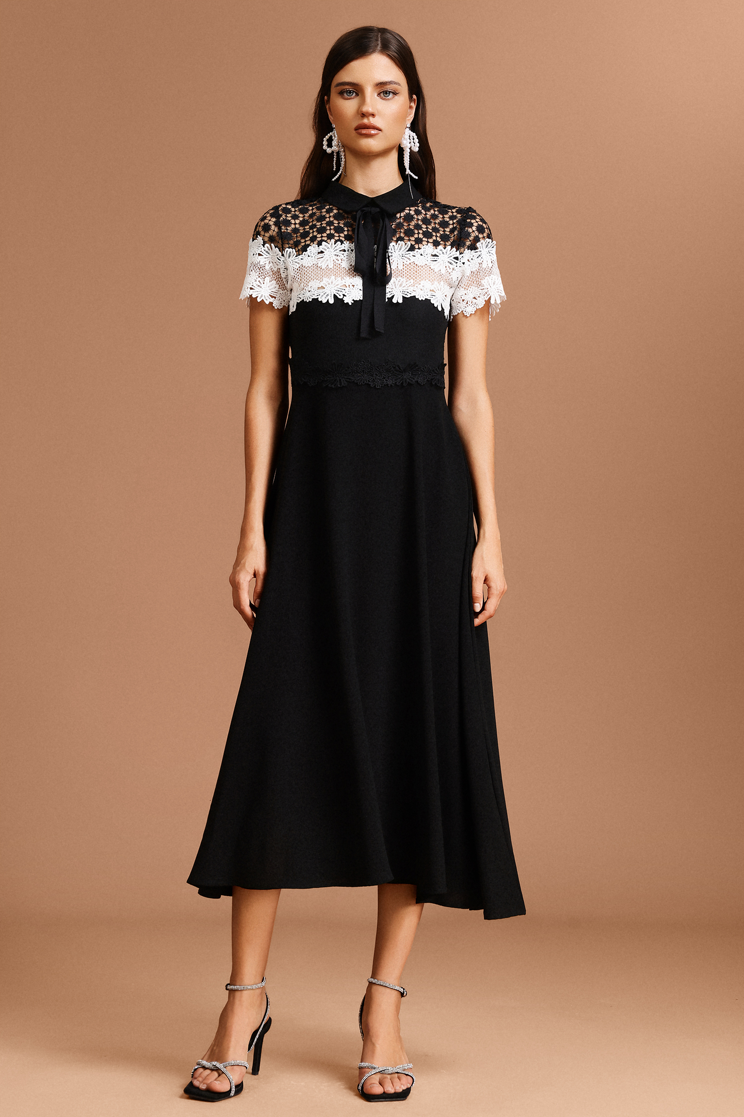 Talasa Short Sleeves Flowers Lace Maxi Dress