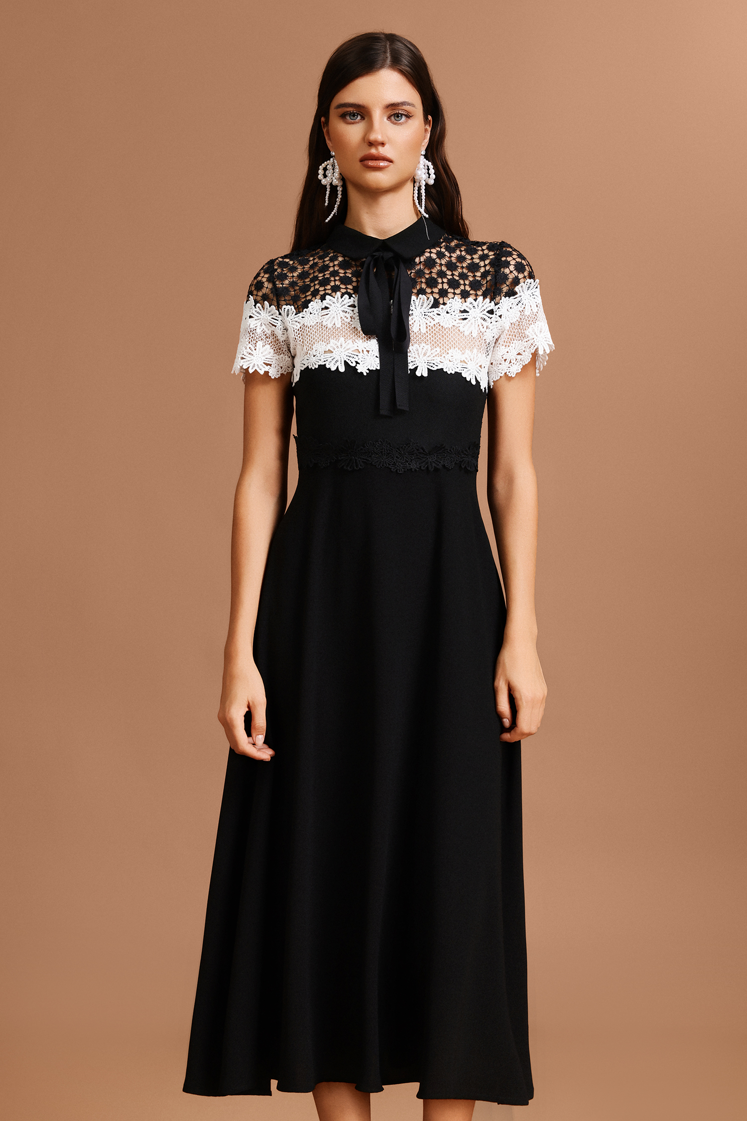 Talasa Short Sleeves Flowers Lace Maxi Dress