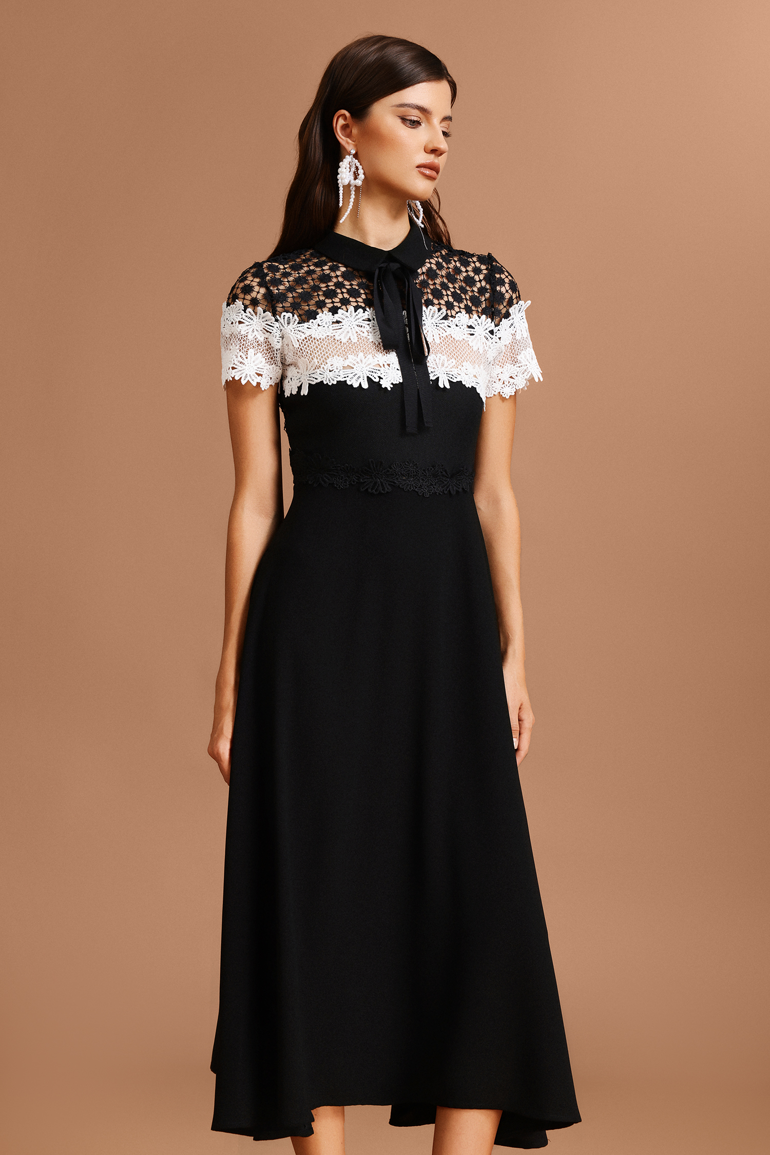 Talasa Short Sleeves Flowers Lace Maxi Dress