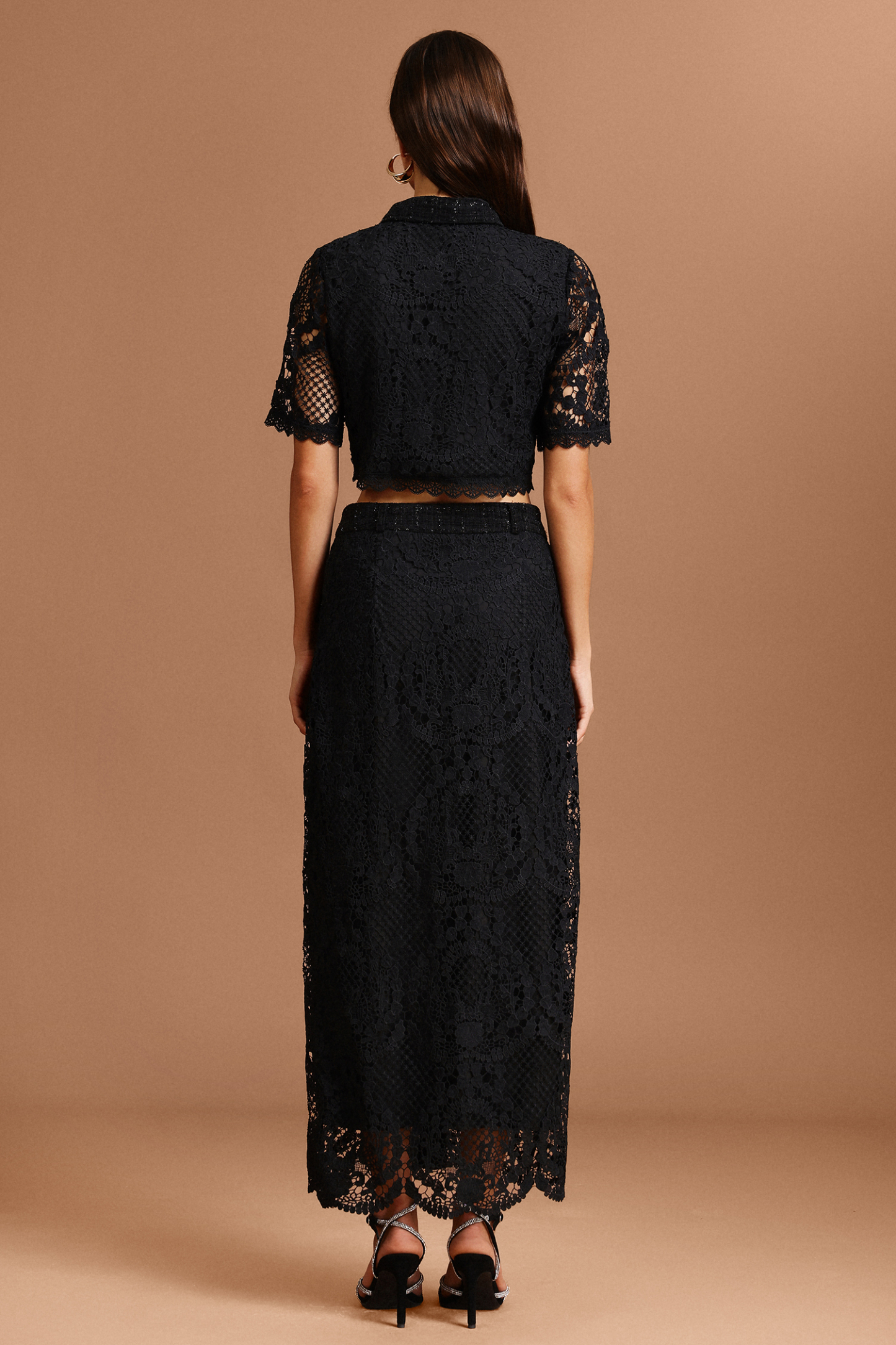 Glenda Lapel Lace Top And Skirt Two-Piece Set