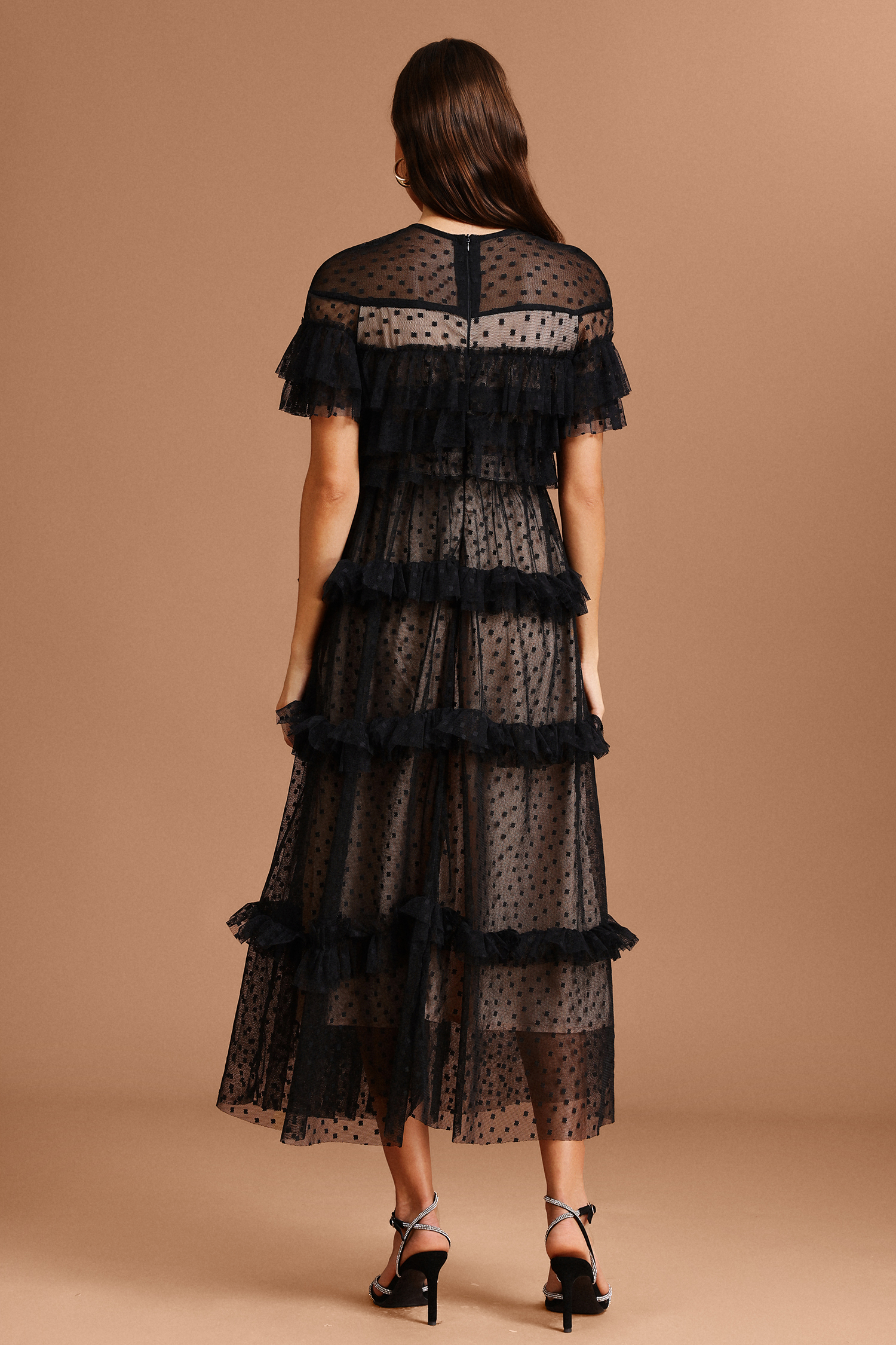 Emmeline Round Neck Short Sleeves Dot Printed Maxi Dress