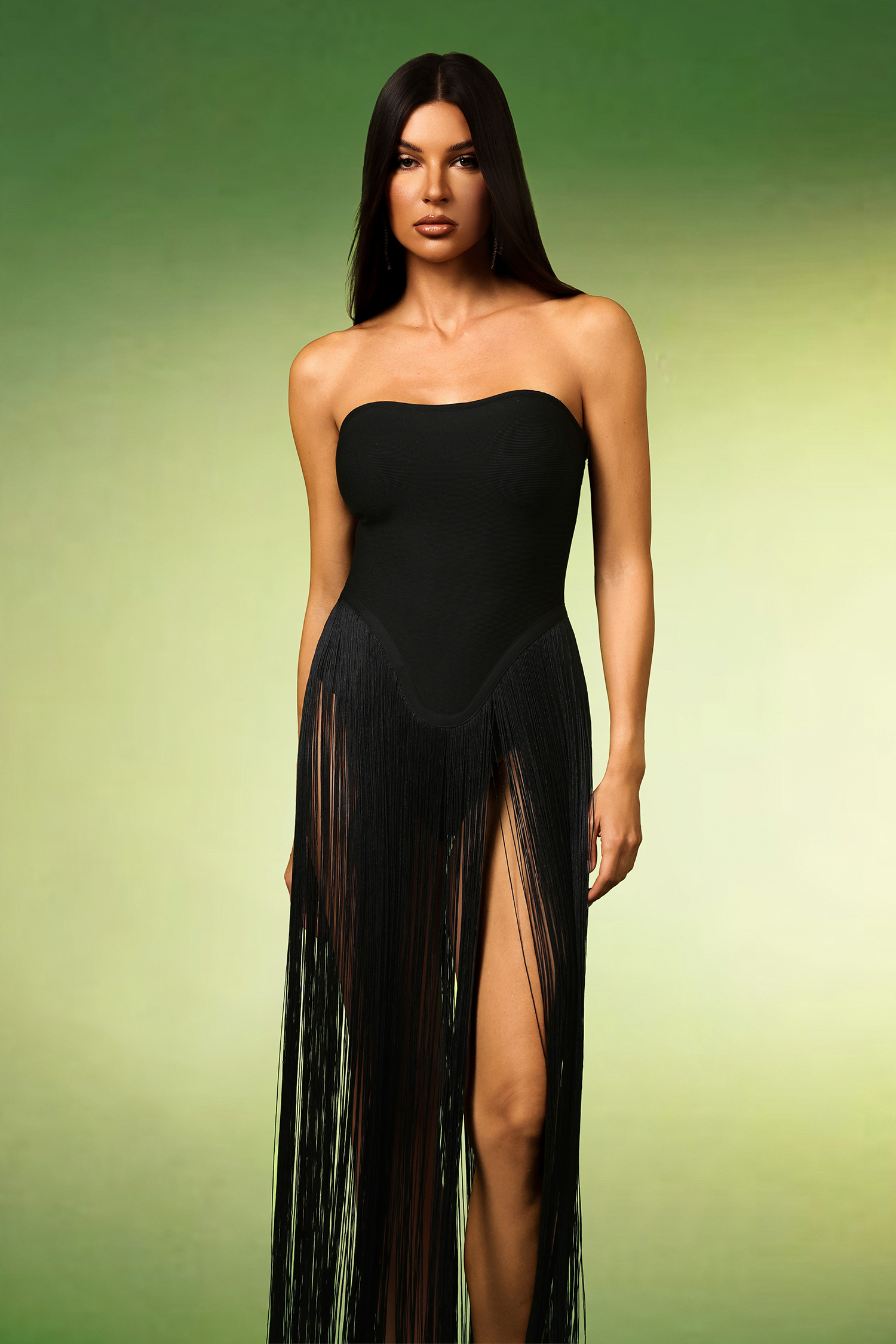 Erele Sleeveless Strapless Tassel Bandage Bodysuit