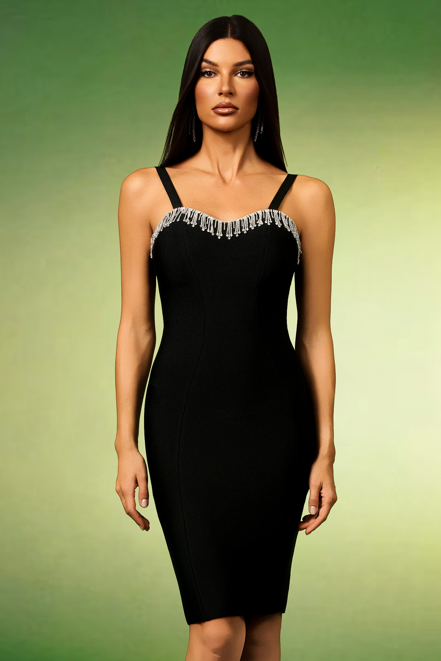 Lauren Sleeveless Diamond Tassels Bandage Mini Dress