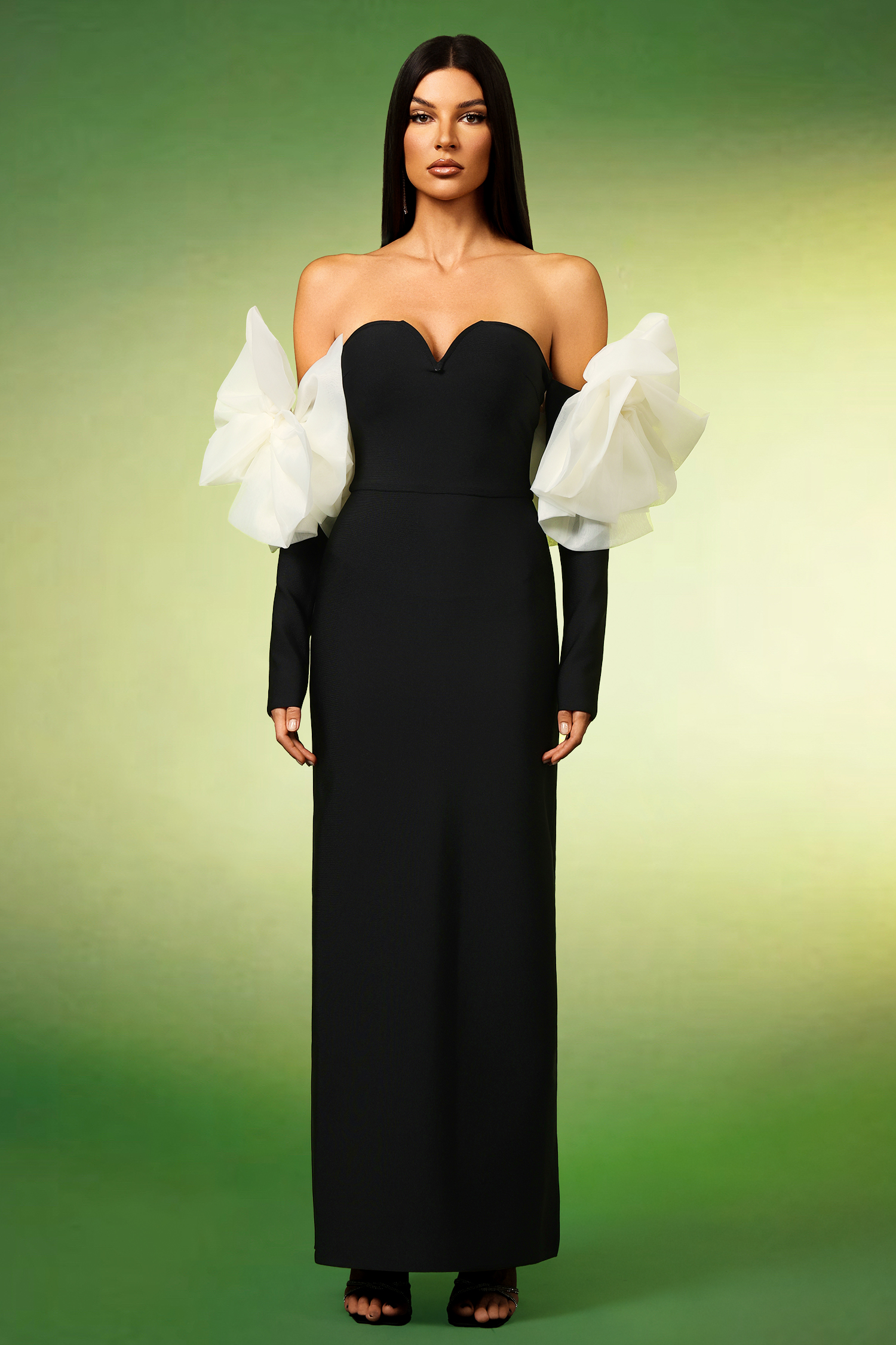 Felix Sleeveless V-Neck Pearl Off The Shoulder Bandage Maxi Dress