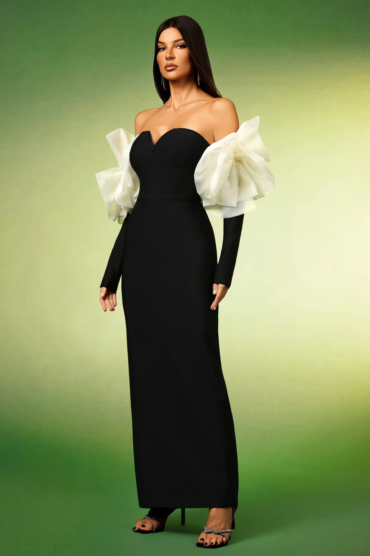 Felix Sleeveless V-Neck Pearl Off The Shoulder Bandage Maxi Dress