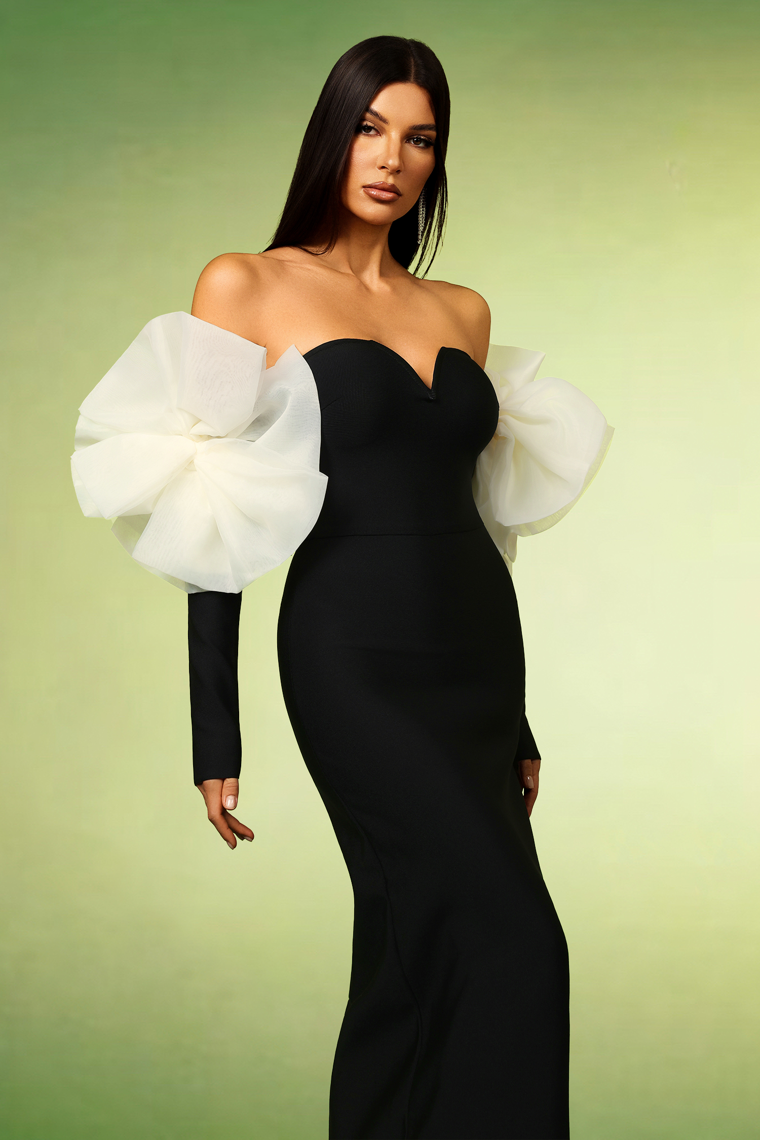 Felix Sleeveless V-Neck Pearl Off The Shoulder Bandage Maxi Dress