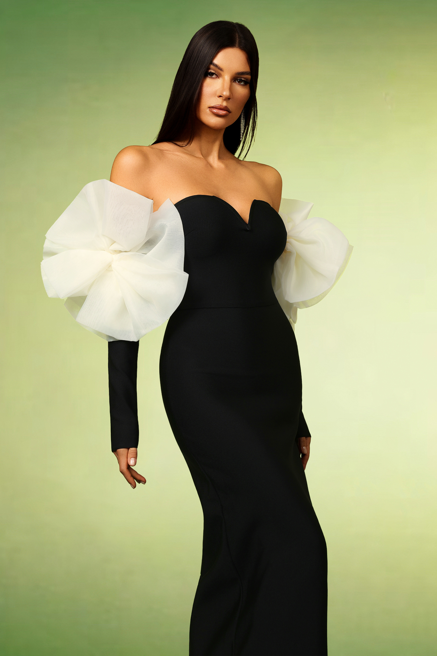 Felix Sleeveless V-Neck Pearl Off The Shoulder Bandage Maxi Dress