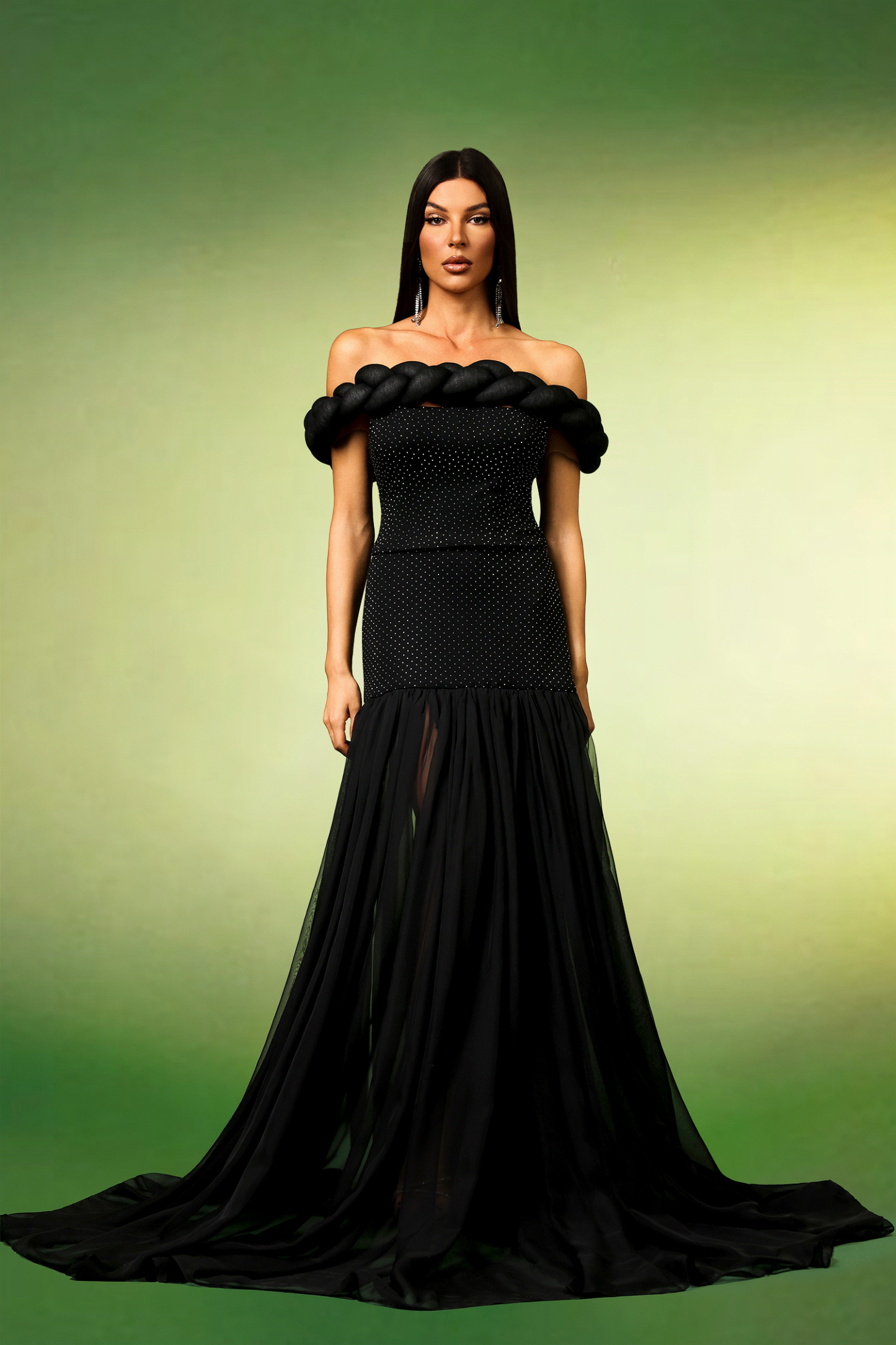 Yaen Off The Shoulder Sleeveless Diamond Maxi Two-Piece Set