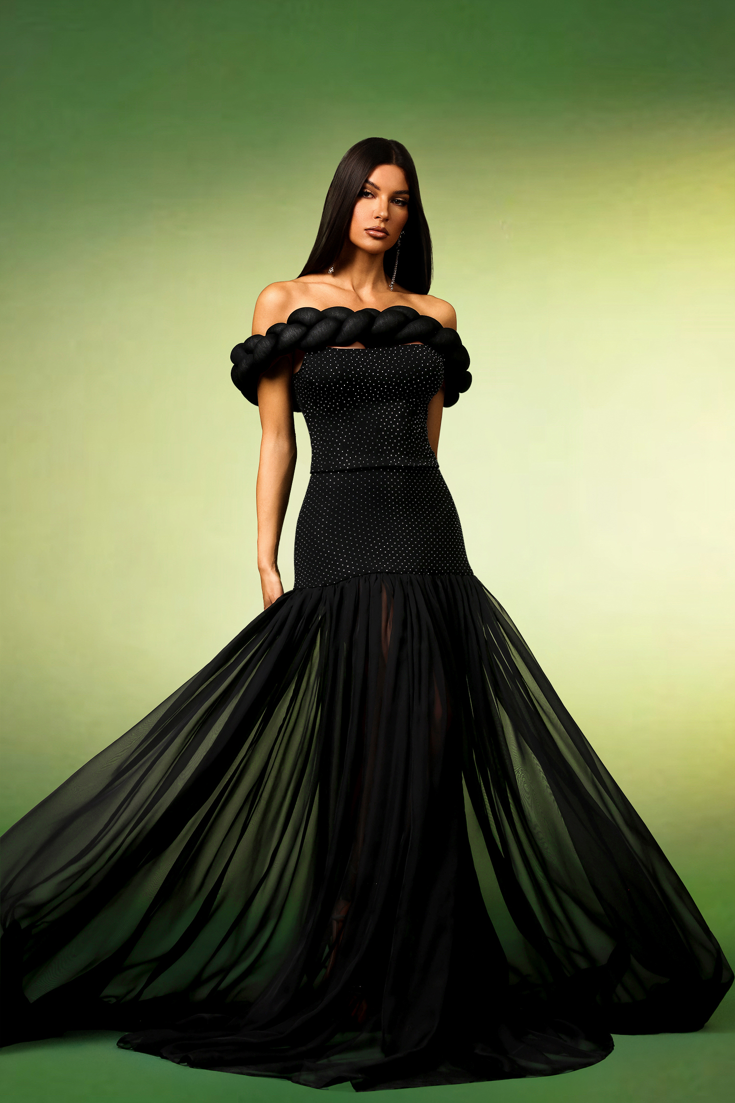 Yaen Off The Shoulder Sleeveless Diamond Maxi Two-Piece Set