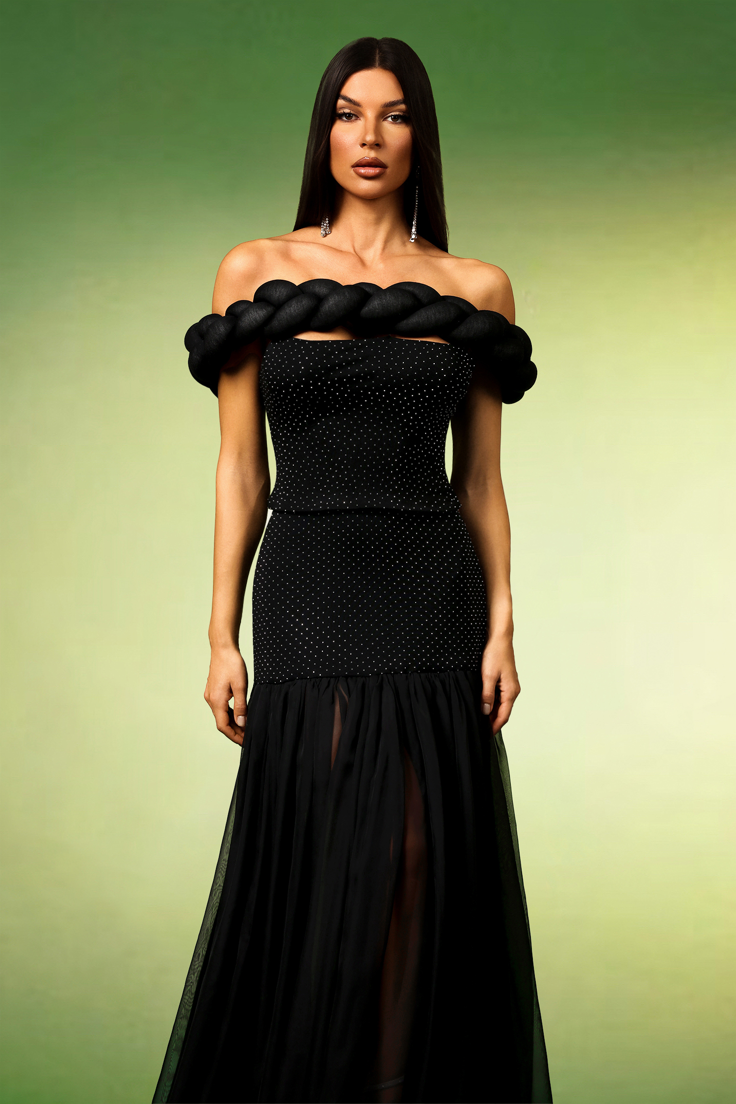 Yaen Off The Shoulder Sleeveless Diamond Maxi Two-Piece Set