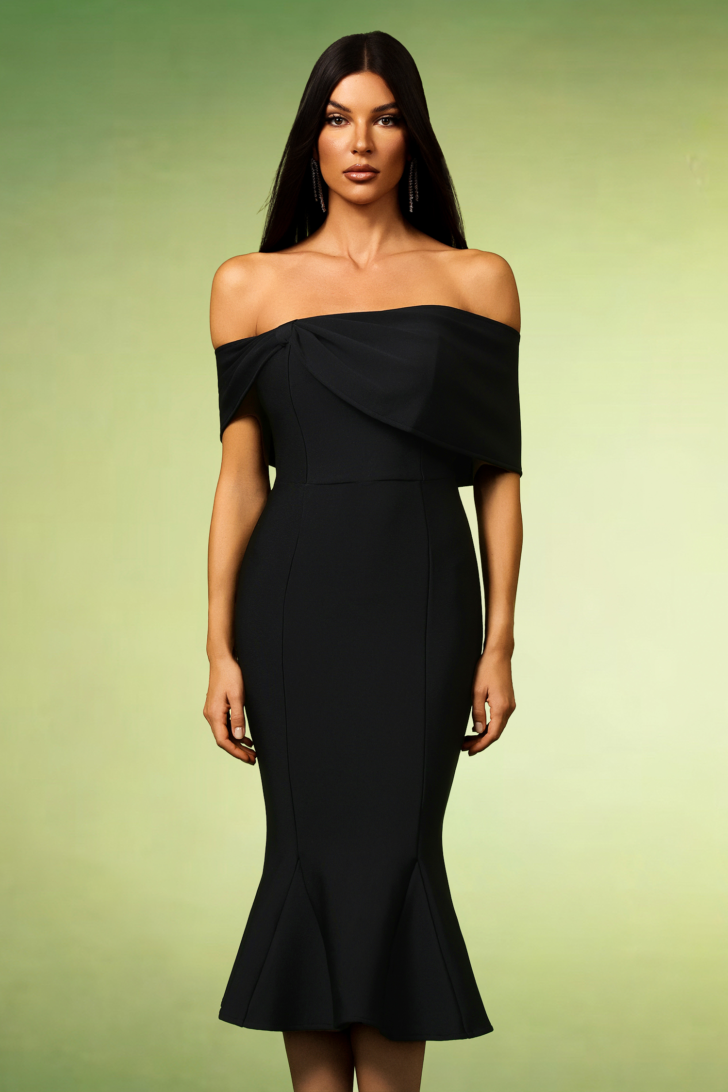 Islay Off The Shoulder Sleeveless Fish Tail Bandage Midi Dress