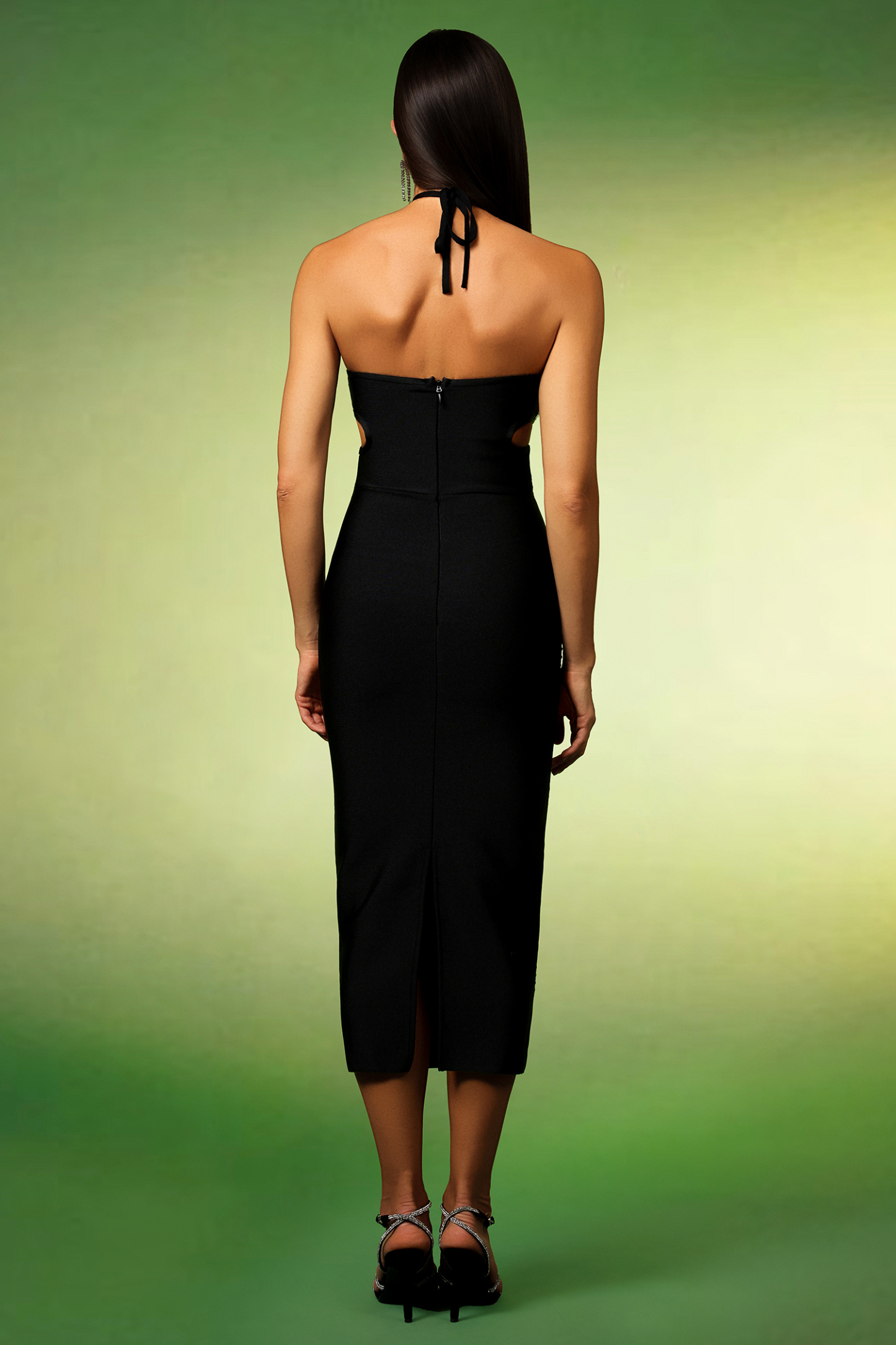 Reyna Halter Diamond Hollow Out Bandage Midi Dress