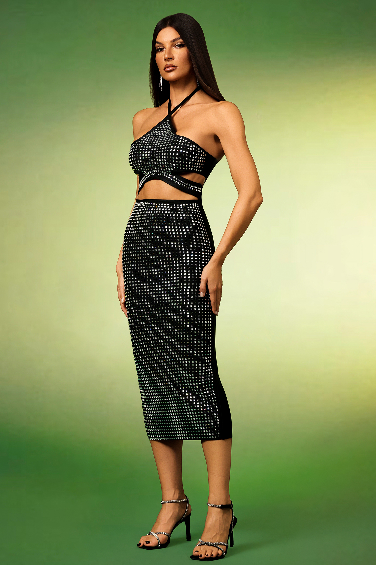 Reyna Halter Diamond Hollow Out Bandage Midi Dress